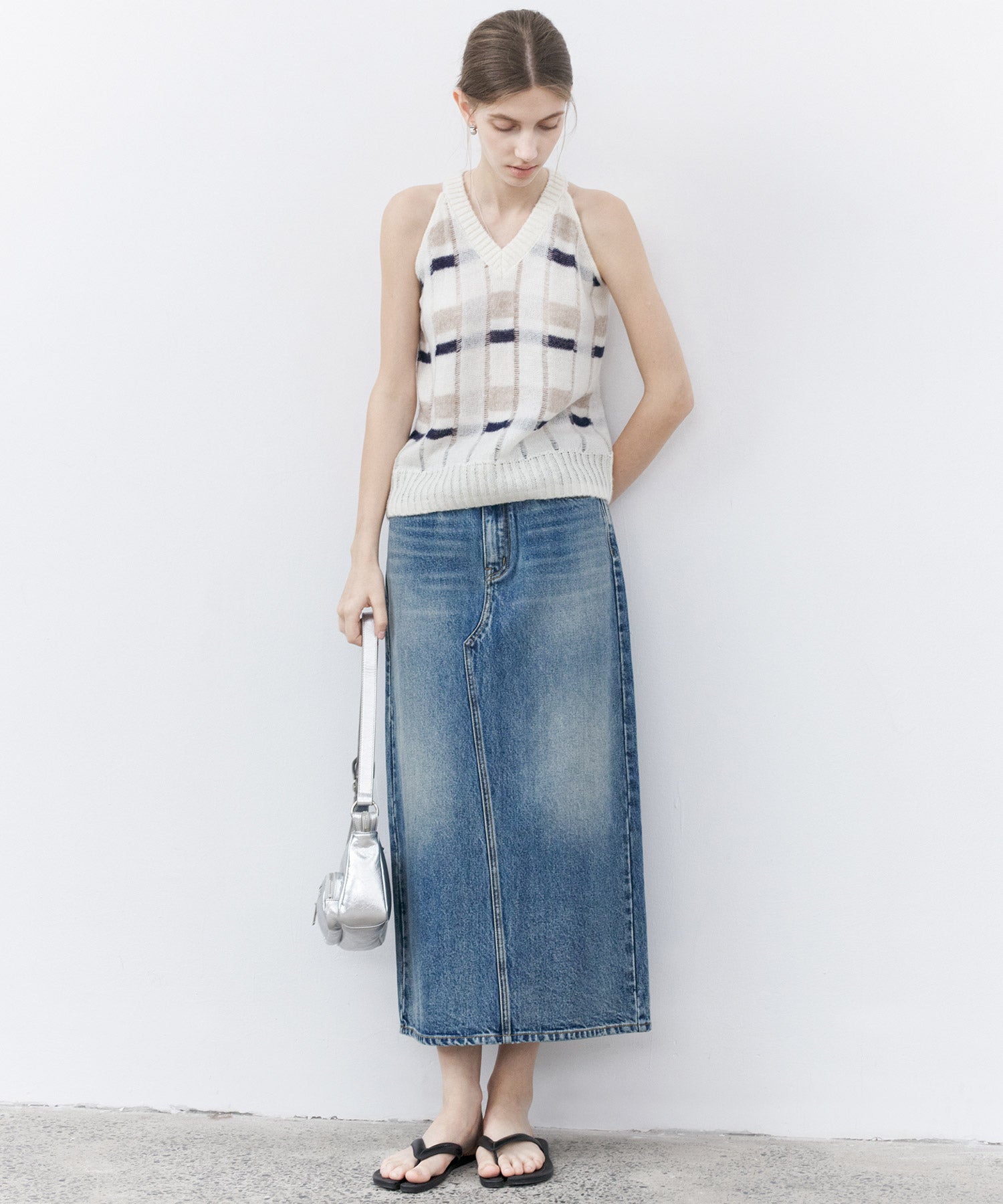 Sheer Check Pattern Knit Tank