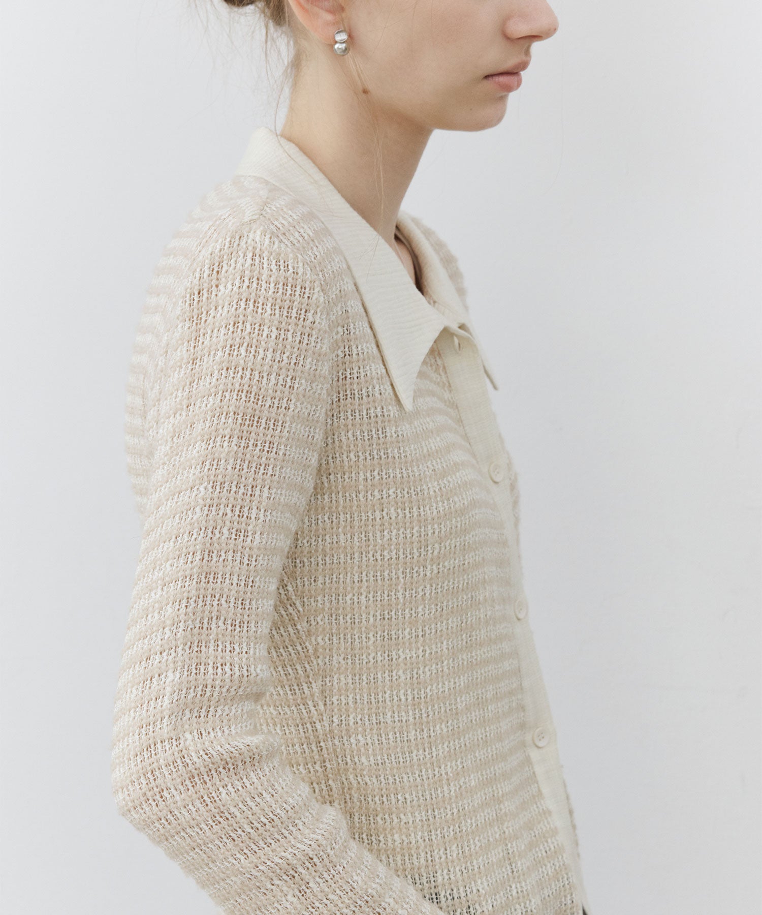 Fuzzy Texture & Sheer Pattern Shirt with Contrast Pointed Collar