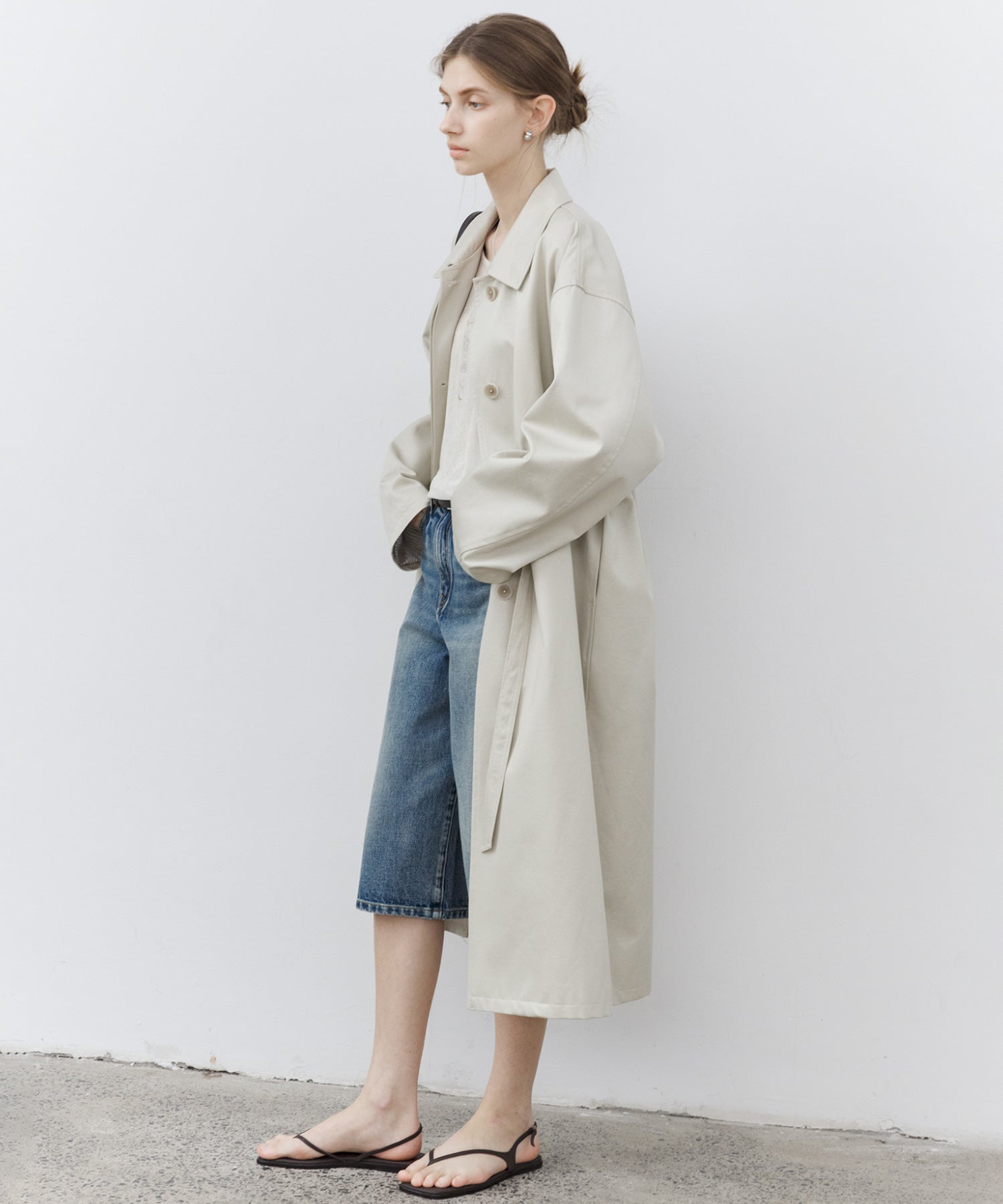 Notched Collar Oversized Belted Trench Coat