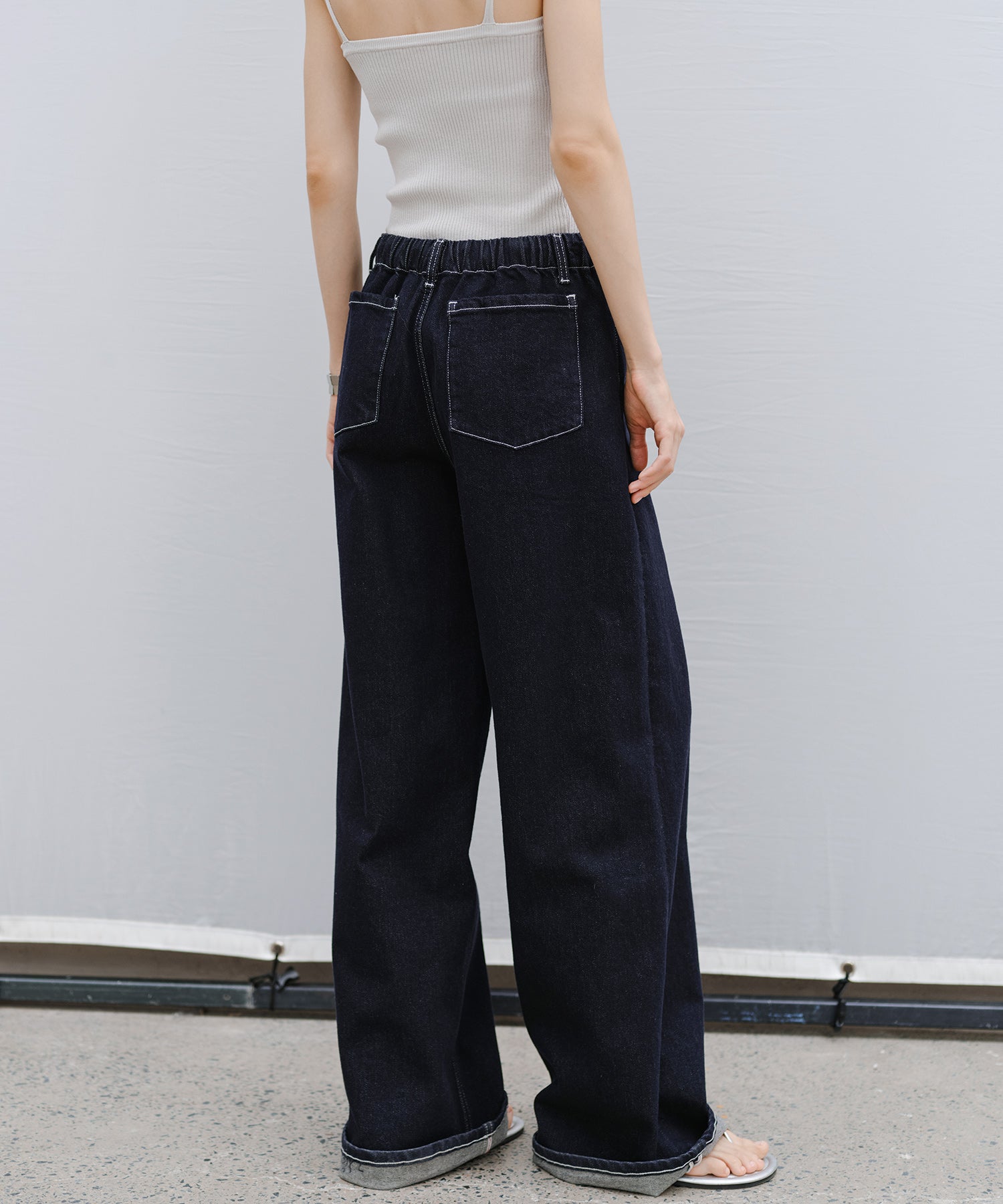 Drawstring Straight Washed Denim Pants