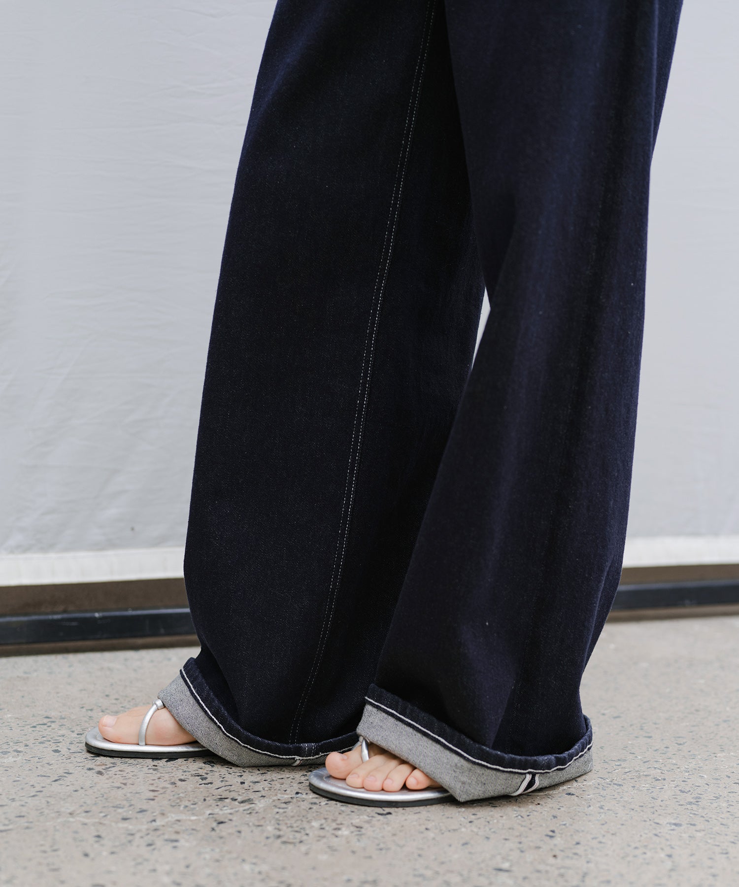 Drawstring Straight Washed Denim Pants