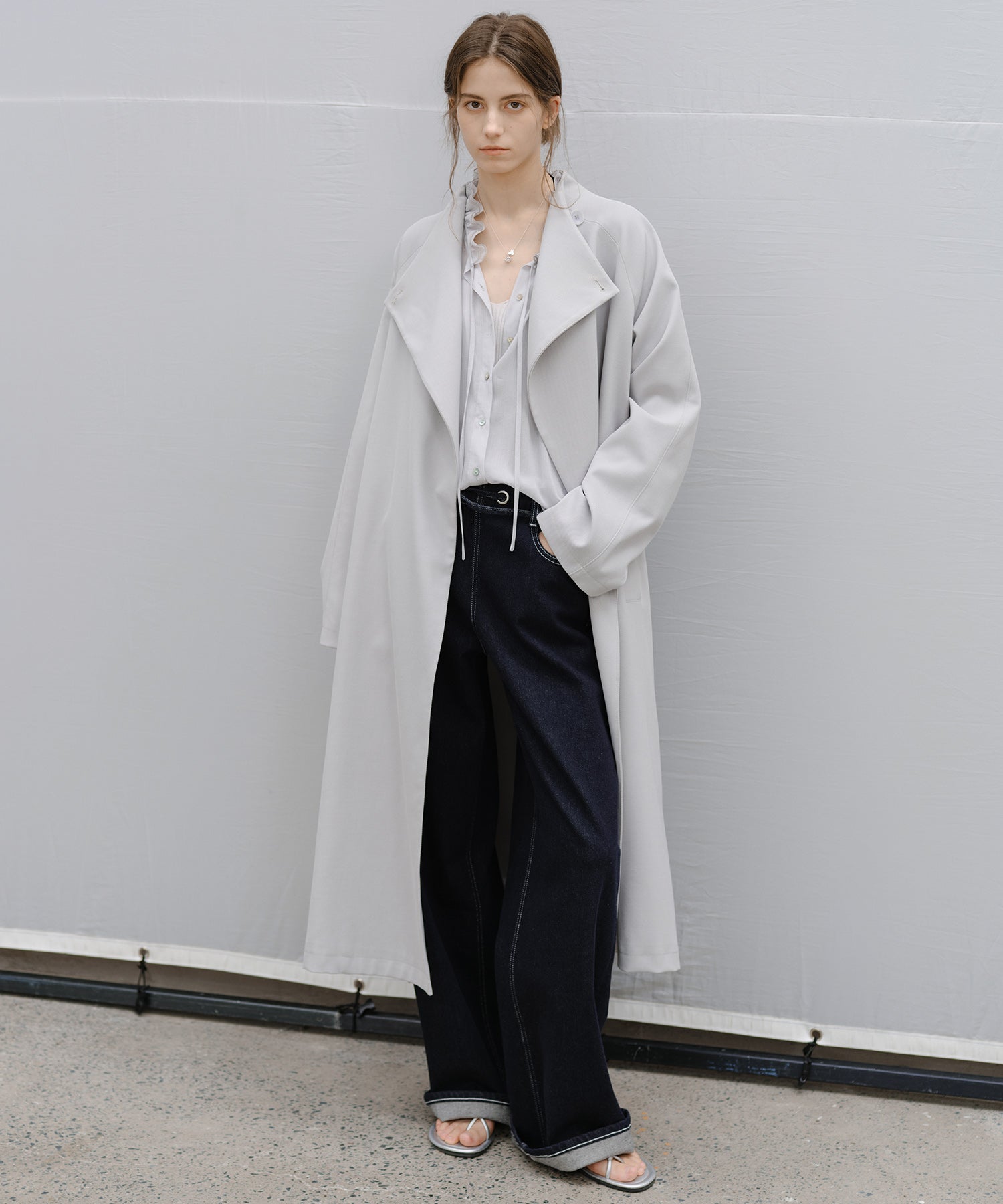 Drawstring Straight Washed Denim Pants