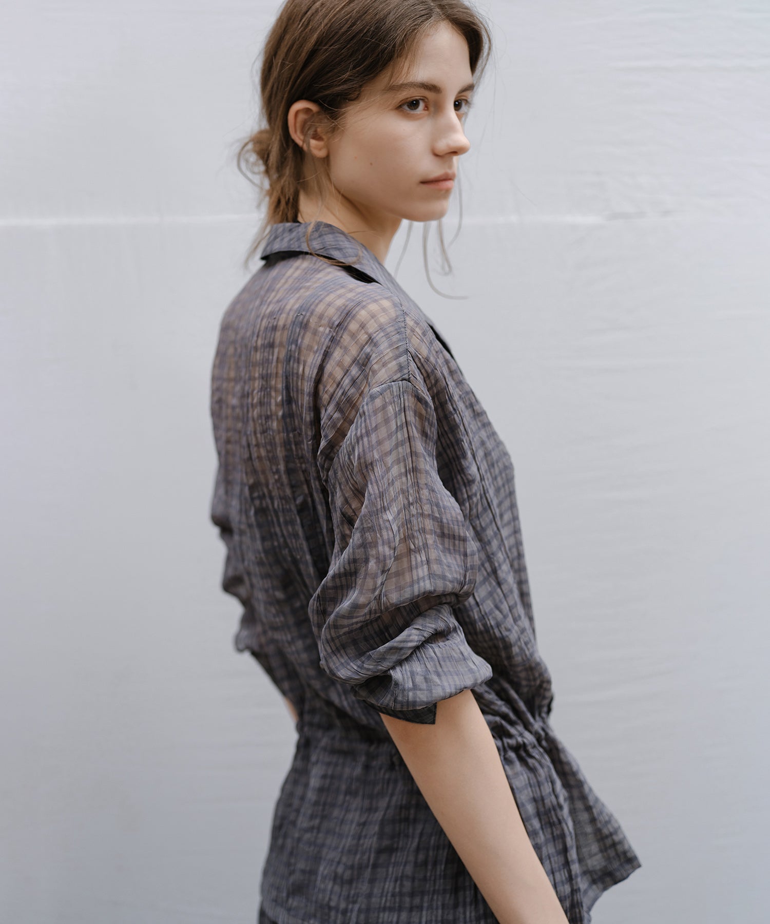 Drawstring Crinkled Check Shirt Jacket – Oversized Fit