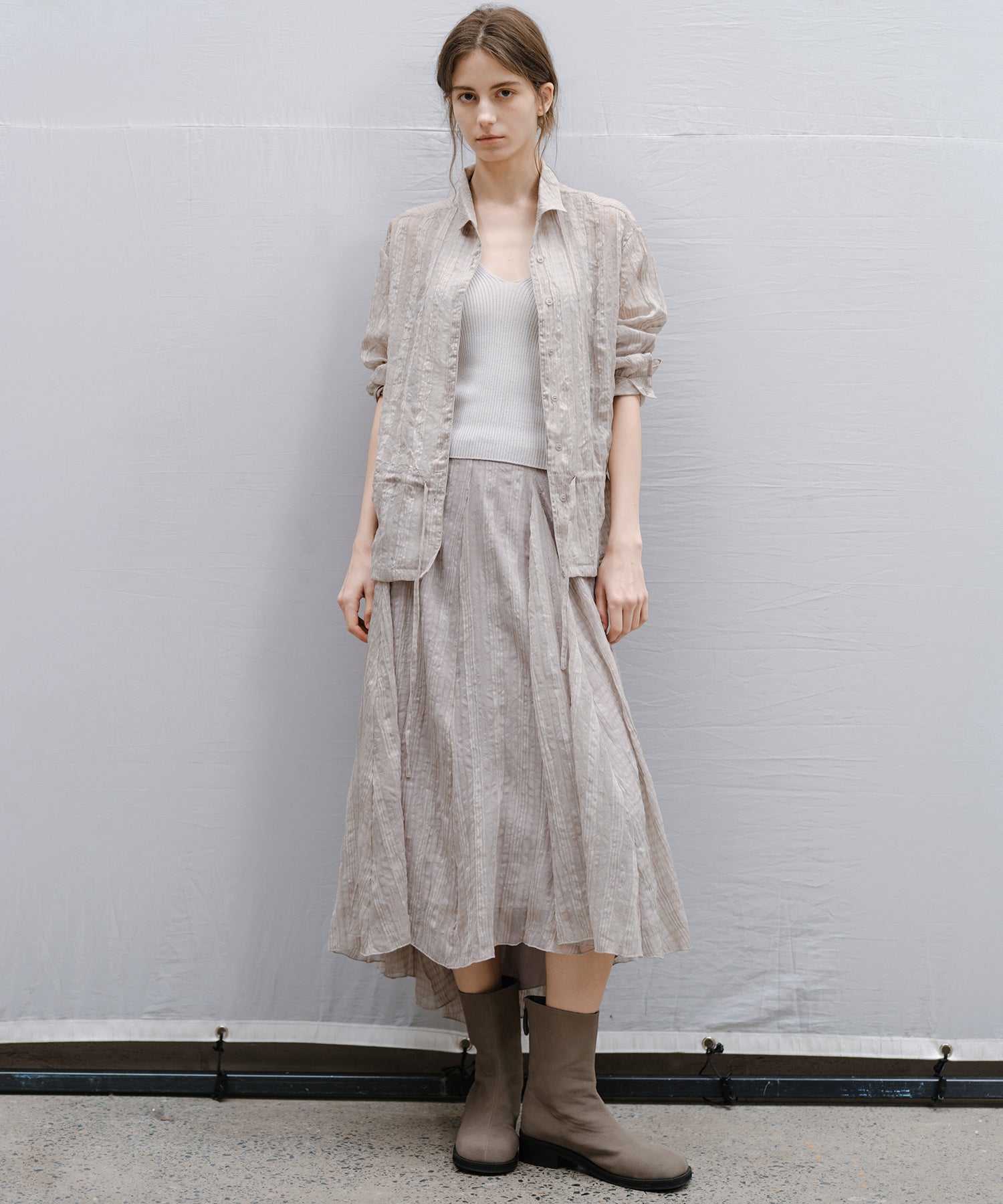 Asymmetric Hem Crinkled Check Midi Skirt – A-Line Silhouette