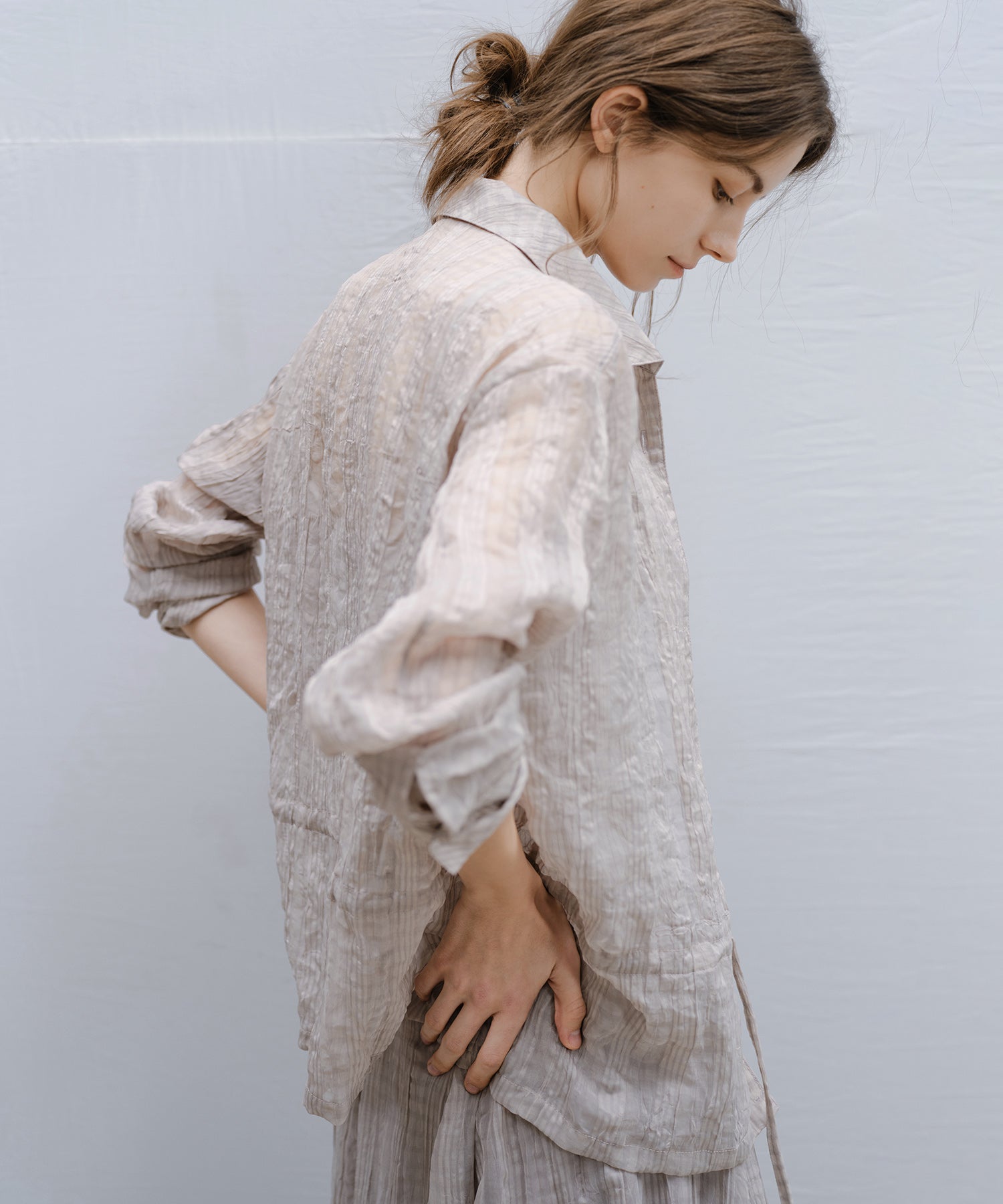 Drawstring Crinkled Check Shirt Jacket – Oversized Fit