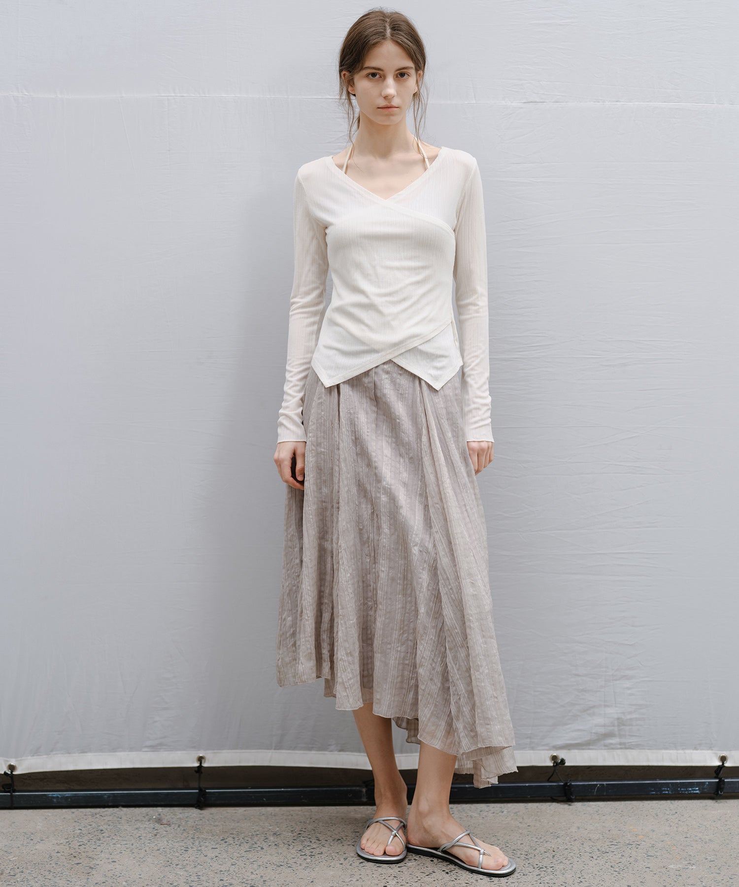 Asymmetric Hem Crinkled Check Midi Skirt – A-Line Silhouette