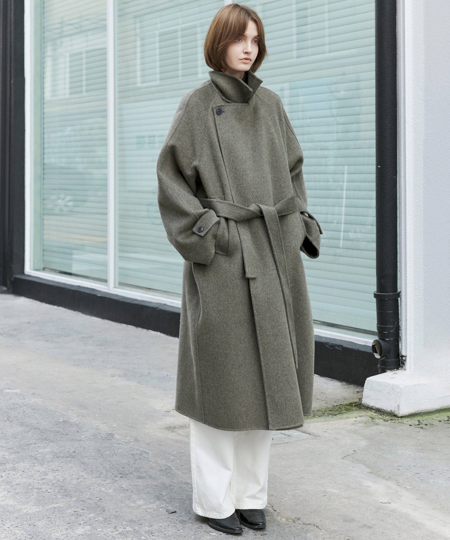 100% Wool Double-Face Trench Collar Oversized Silhouette Long Coat