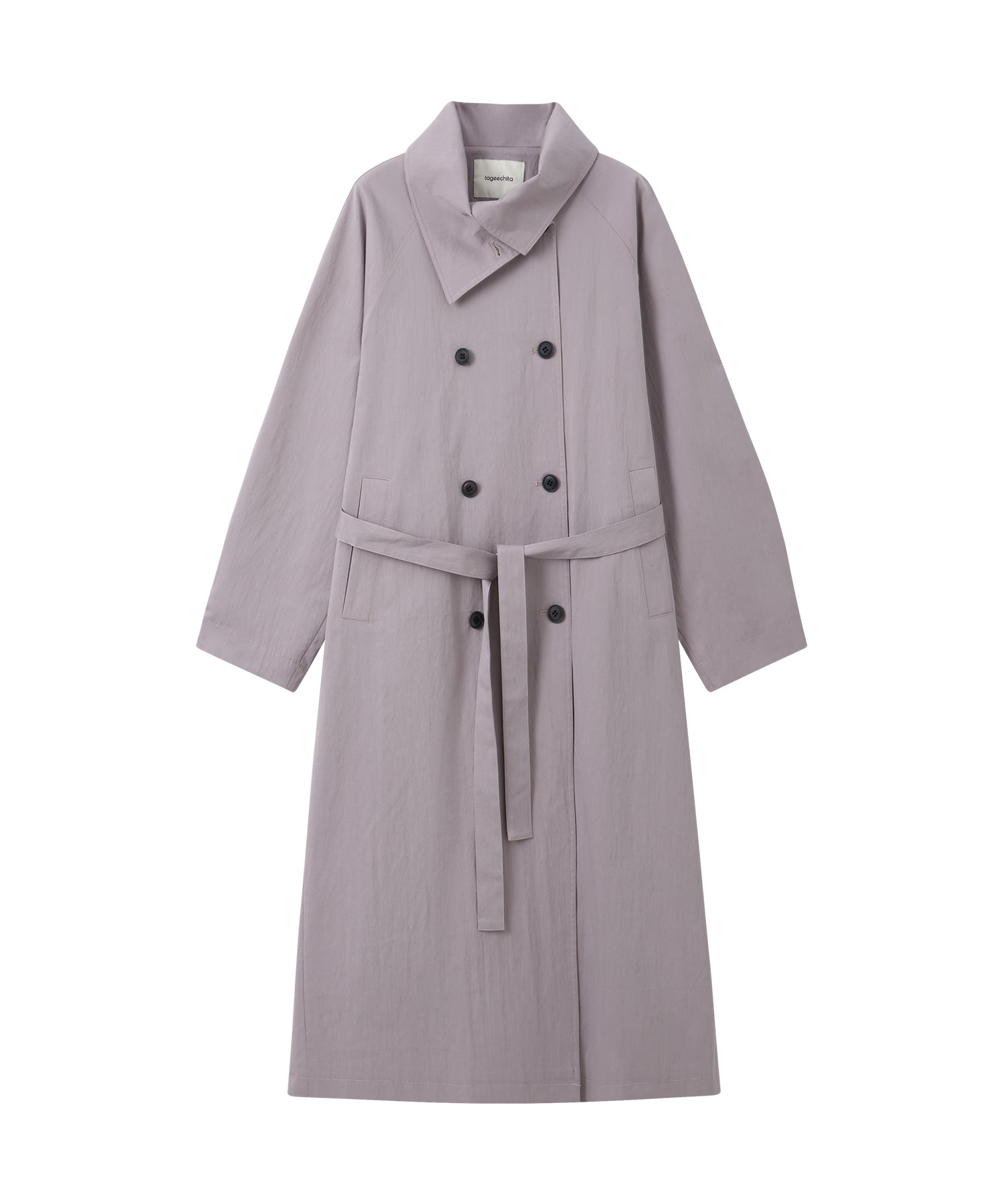 Wrap Collar Belted Long Trench Coat
