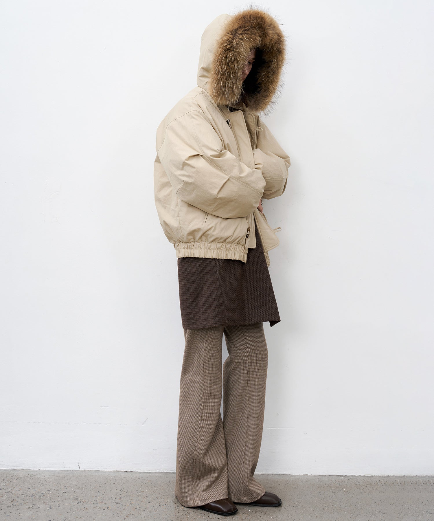 Wool Blend Check Flared Pants