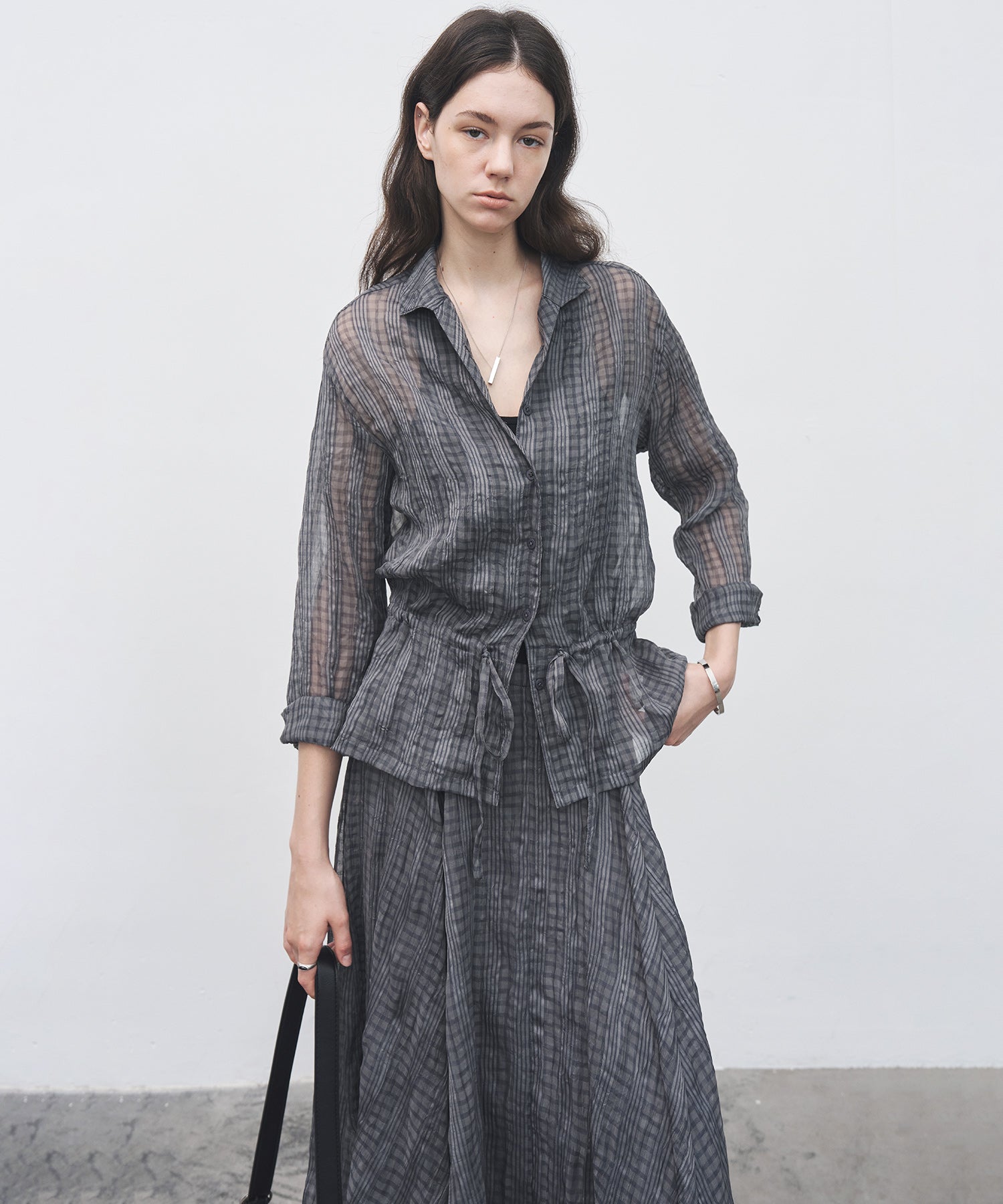 Drawstring Crinkled Check Shirt Jacket – Oversized Fit