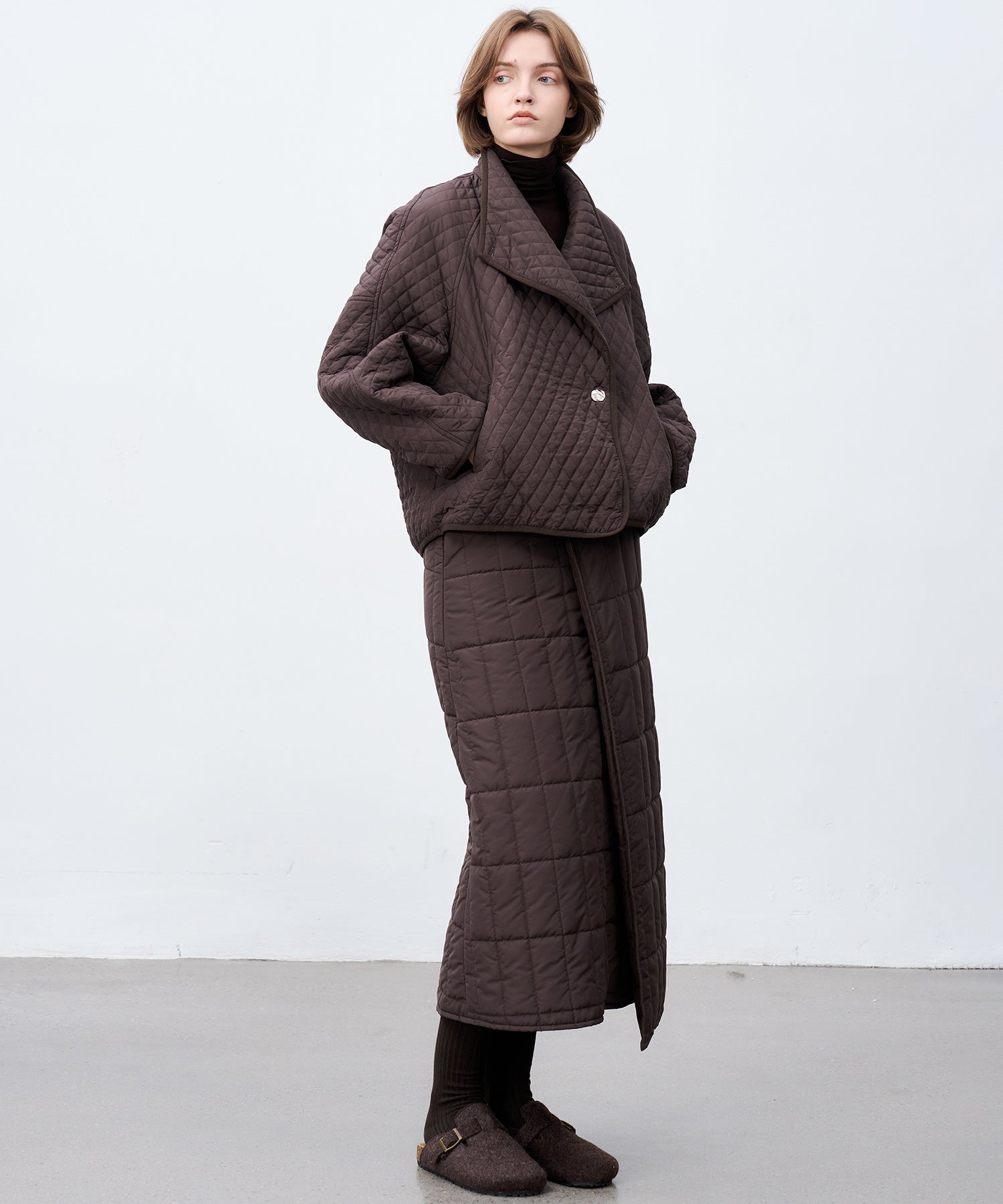 Quilted Overlap Long Skirt Straight Silhouette Padded Warm Winter Skirt