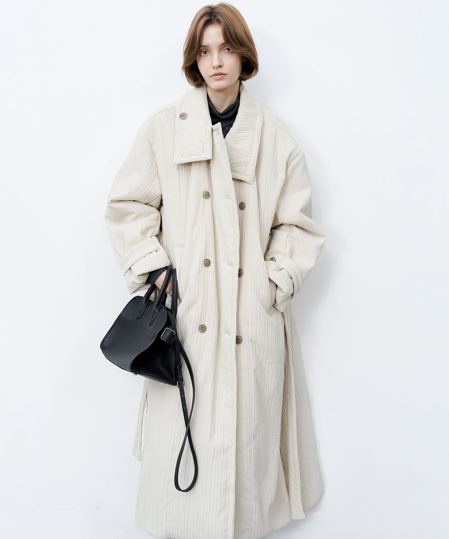 Stand Collar Oversized Long Cotton Coat