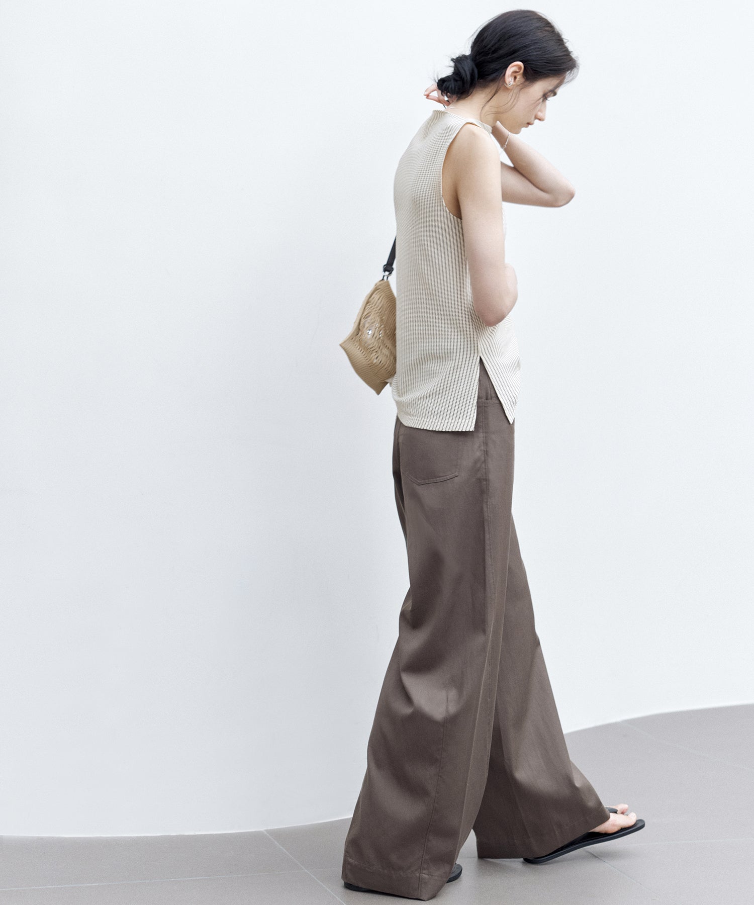Striped Sleeveless Top with Adjustable Hem &amp; Boat Neck