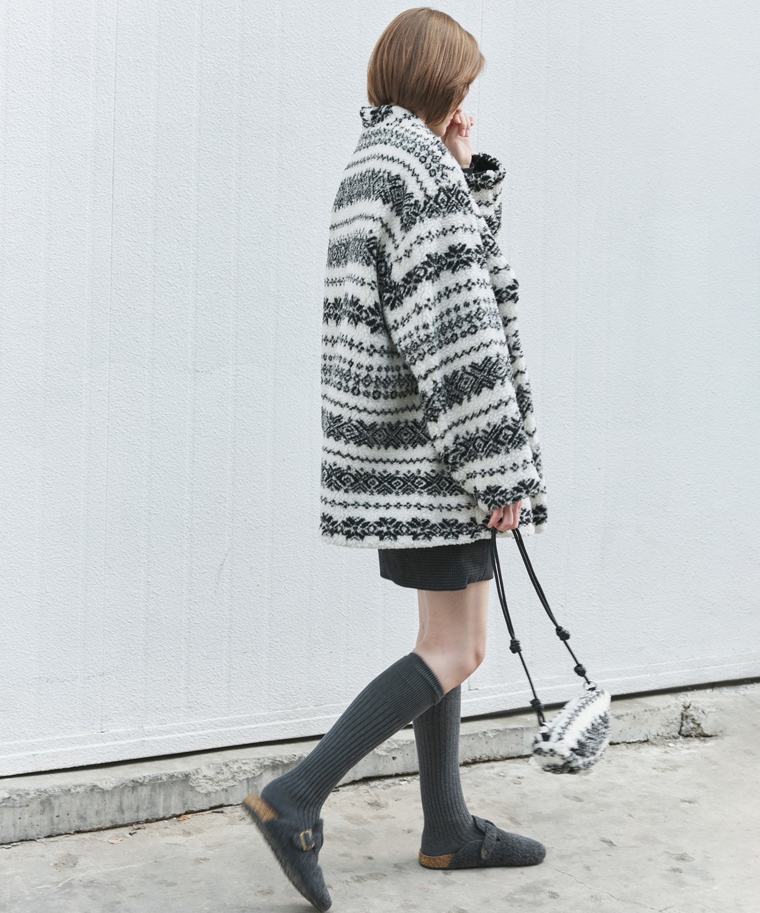 Fair Isle Relaxed Fit Fleece Jacket
