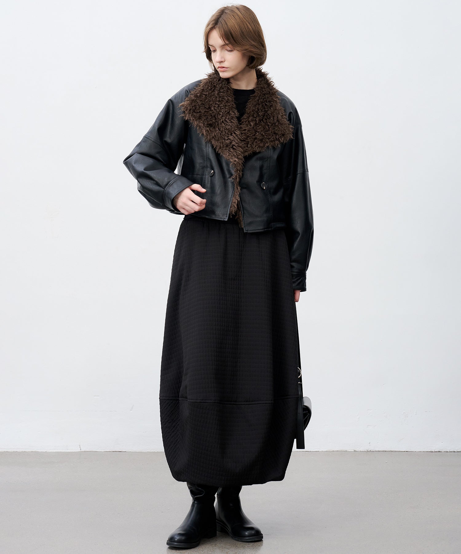 Faux Leather & Fleece Panel Short Jacket