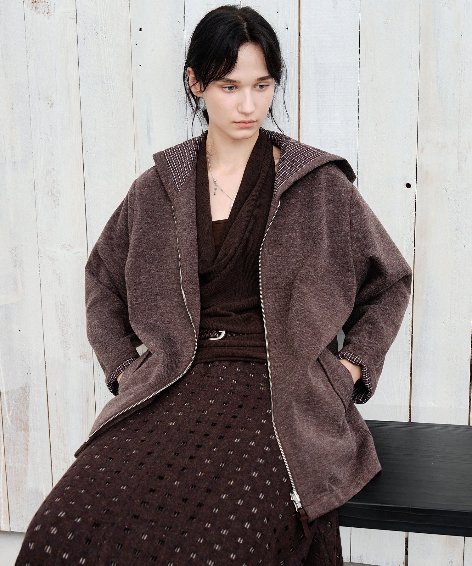 Plaid Double-Sided Oversized Zip Hoodie