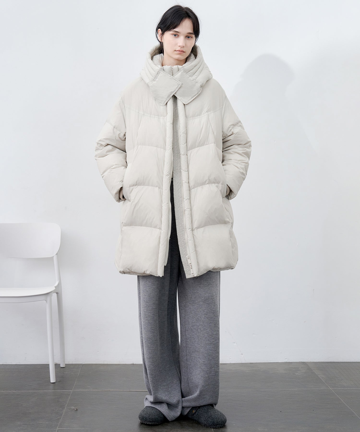 Mid-Length Stand Collar Hooded Oversize Down Coat