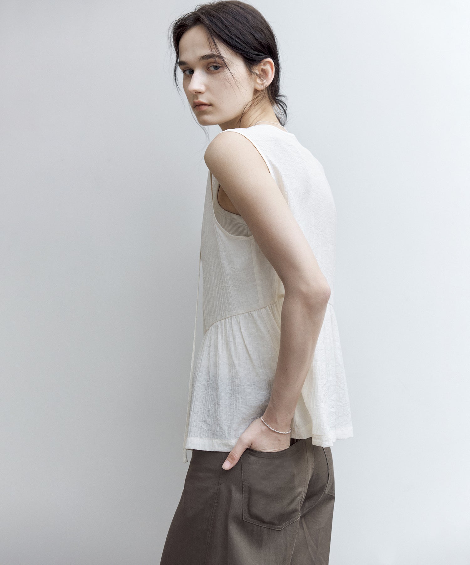 Flowy Tie Design Vest – Layered Look Summer Blouse