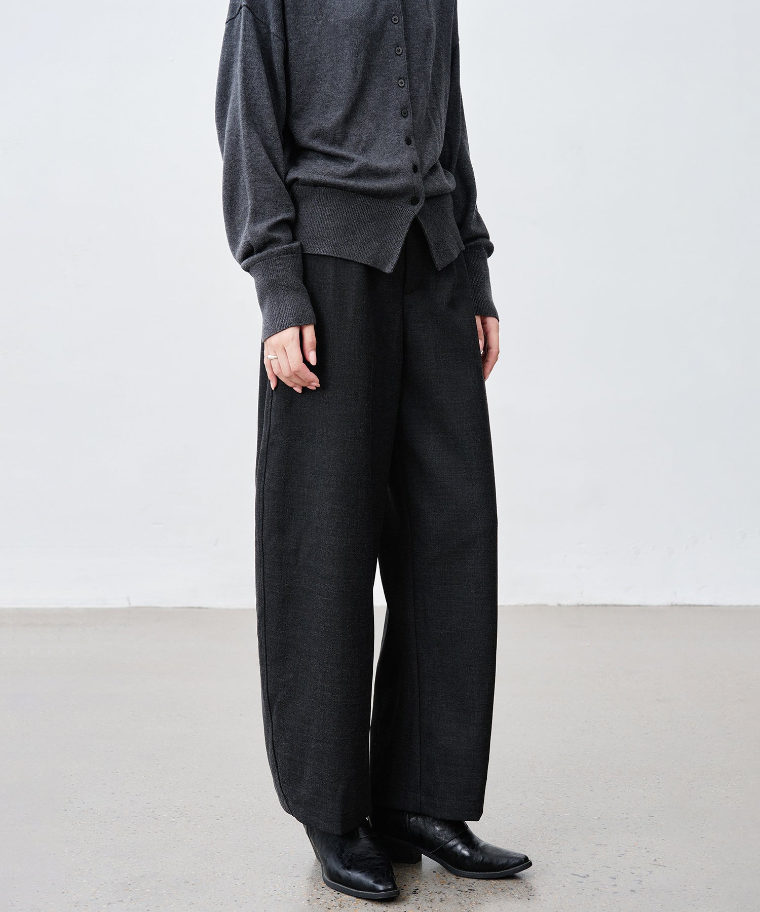 Thick Fabric Cropped Wide-Leg Pants