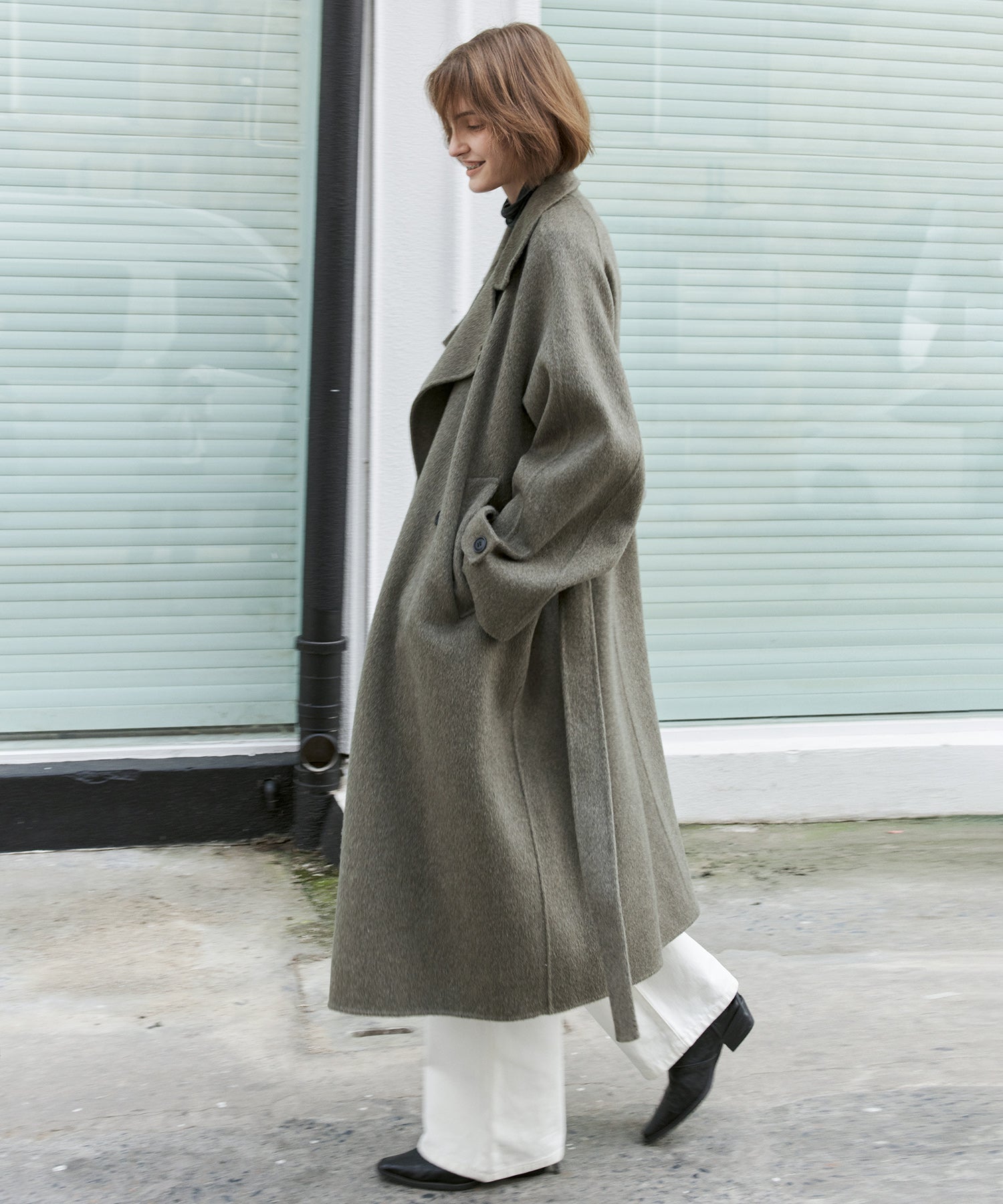 100% Wool Double-Face Trench Collar Oversized Silhouette Long Coat