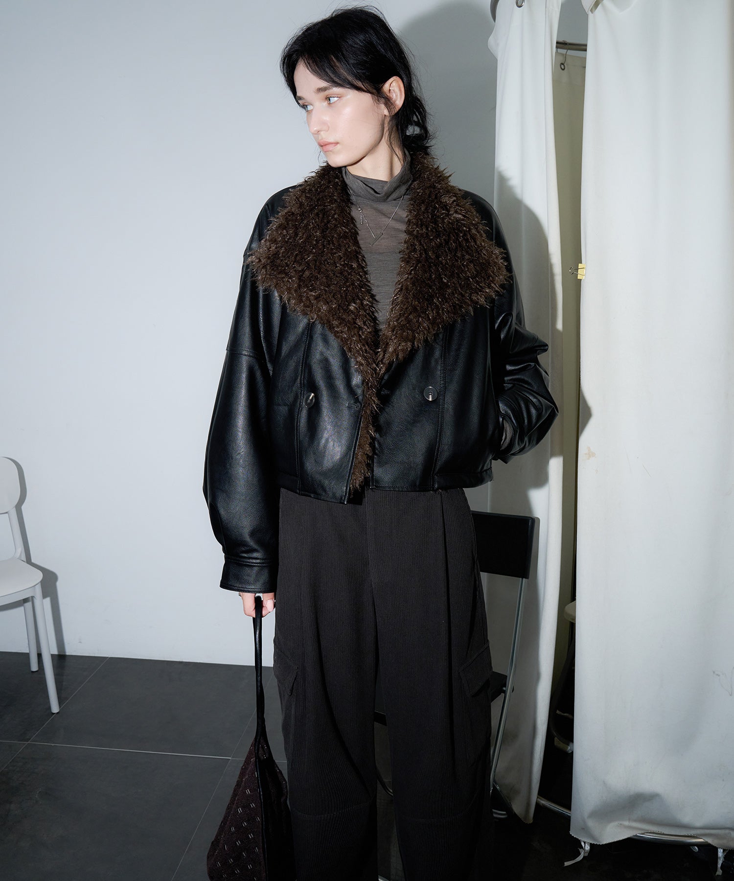 Faux Leather & Fleece Panel Short Jacket