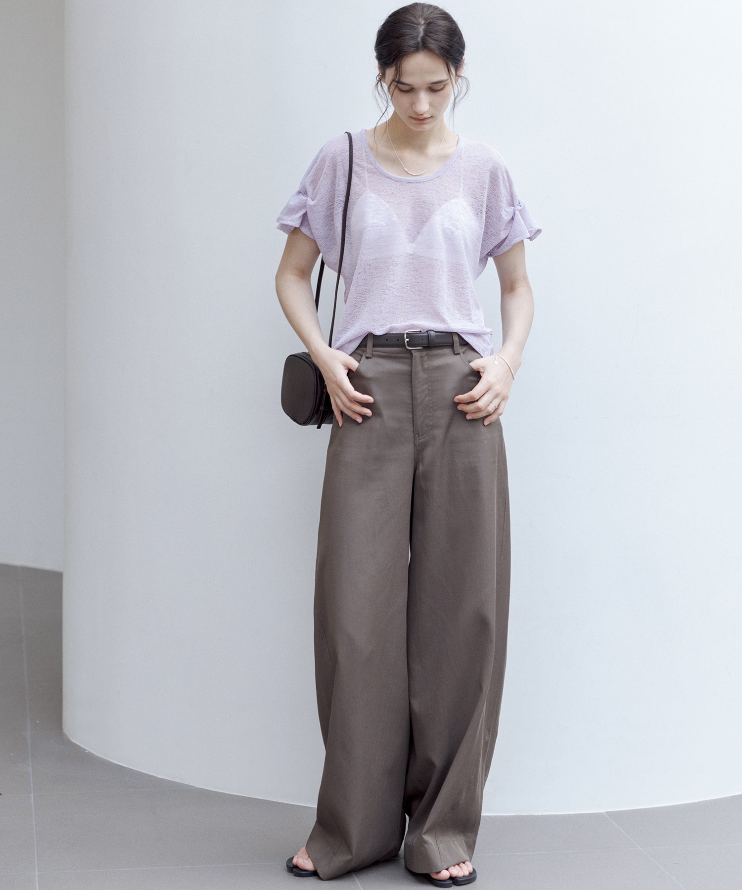 U-Neck Sheer T-Shirt with Design Cuff Detail