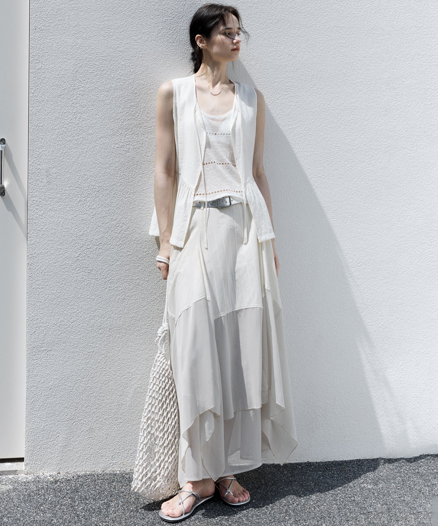 Flowy Tie Design Vest – Layered Look Summer Blouse