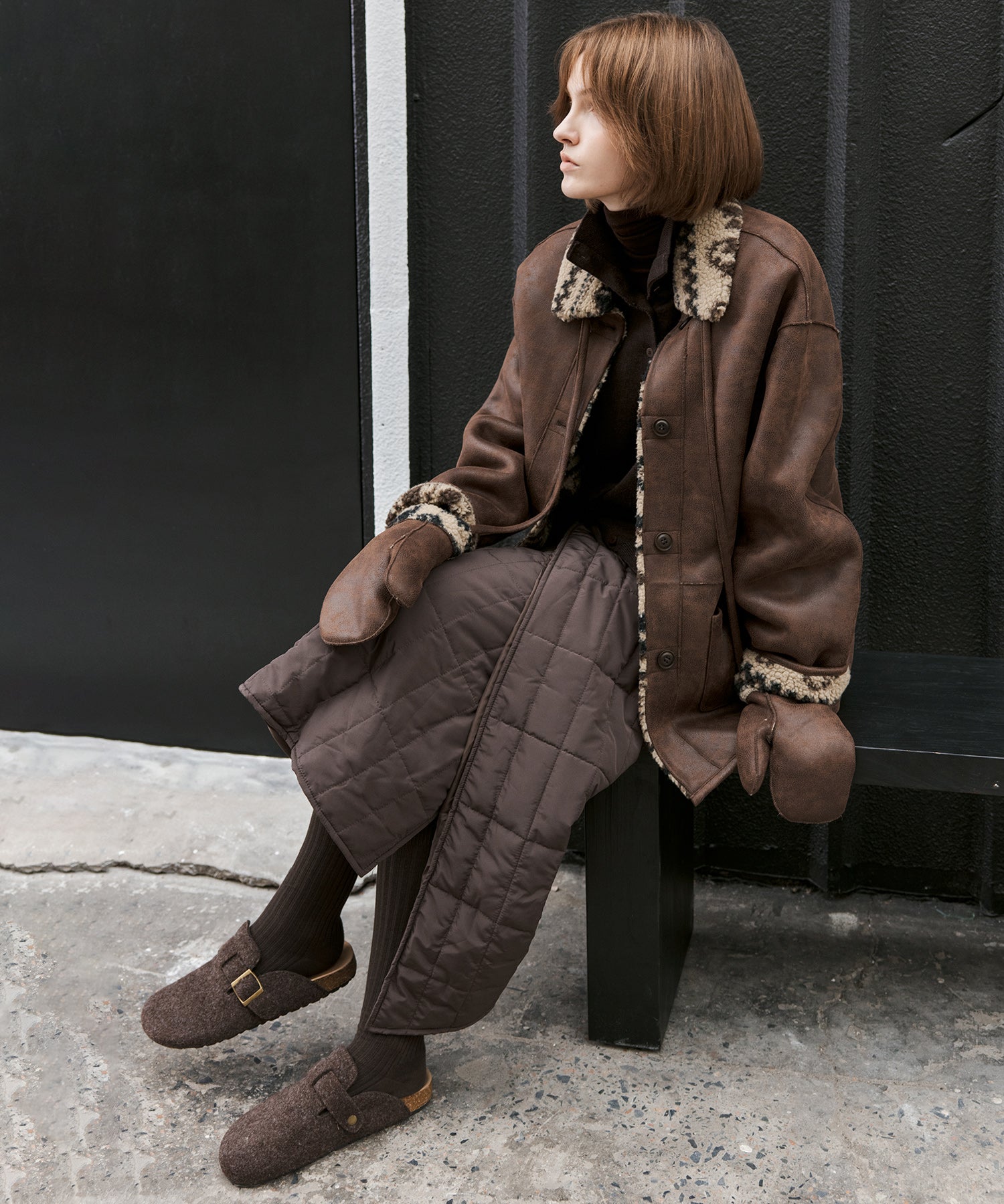 Fair Isle Faux Shearling Jacket with Gloves