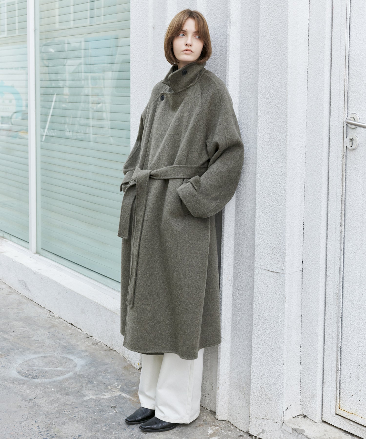100% Wool Double-Face Trench Collar Oversized Silhouette Long Coat