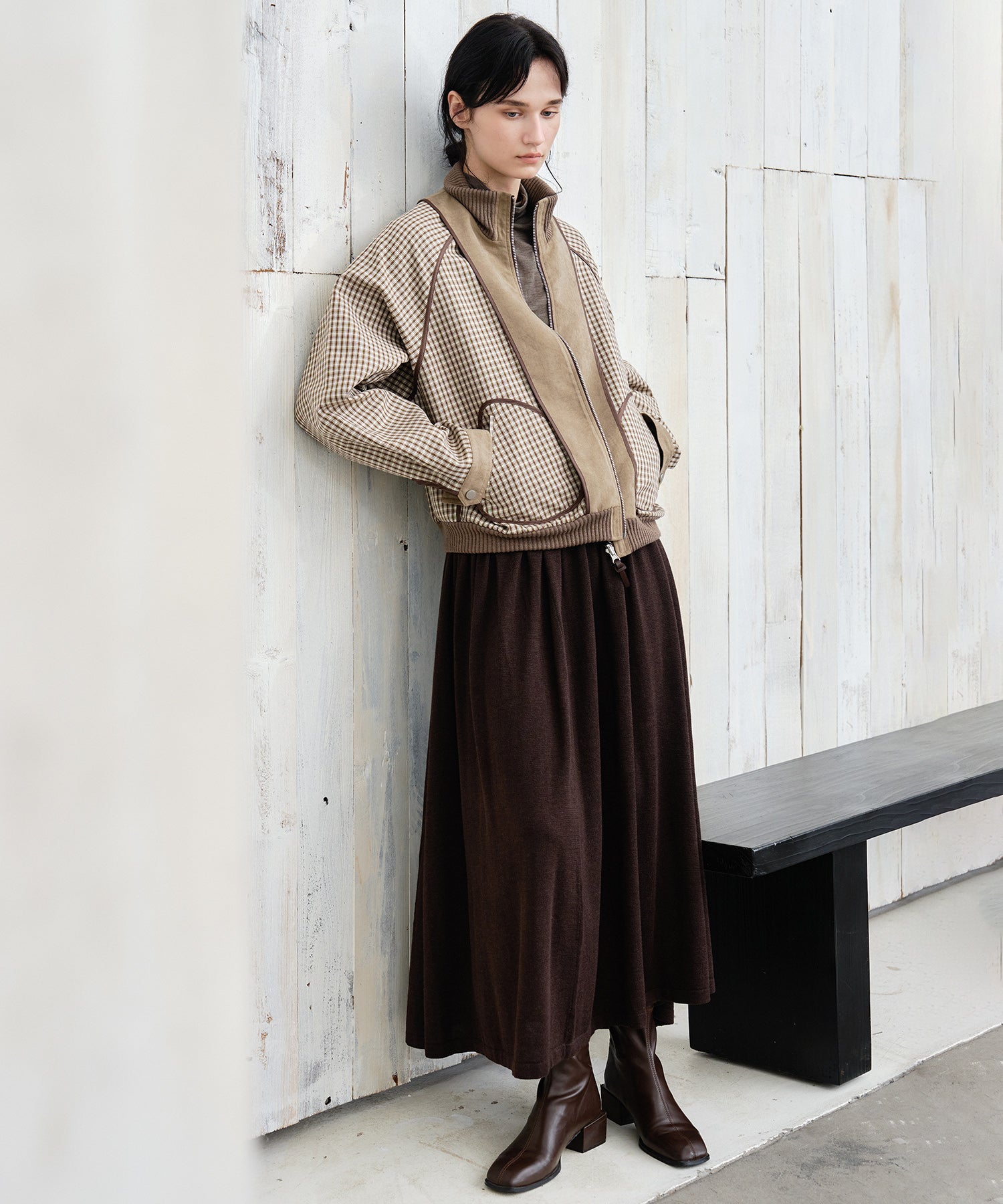 Reverse-Look Oversized Cropped Check Short Jacket