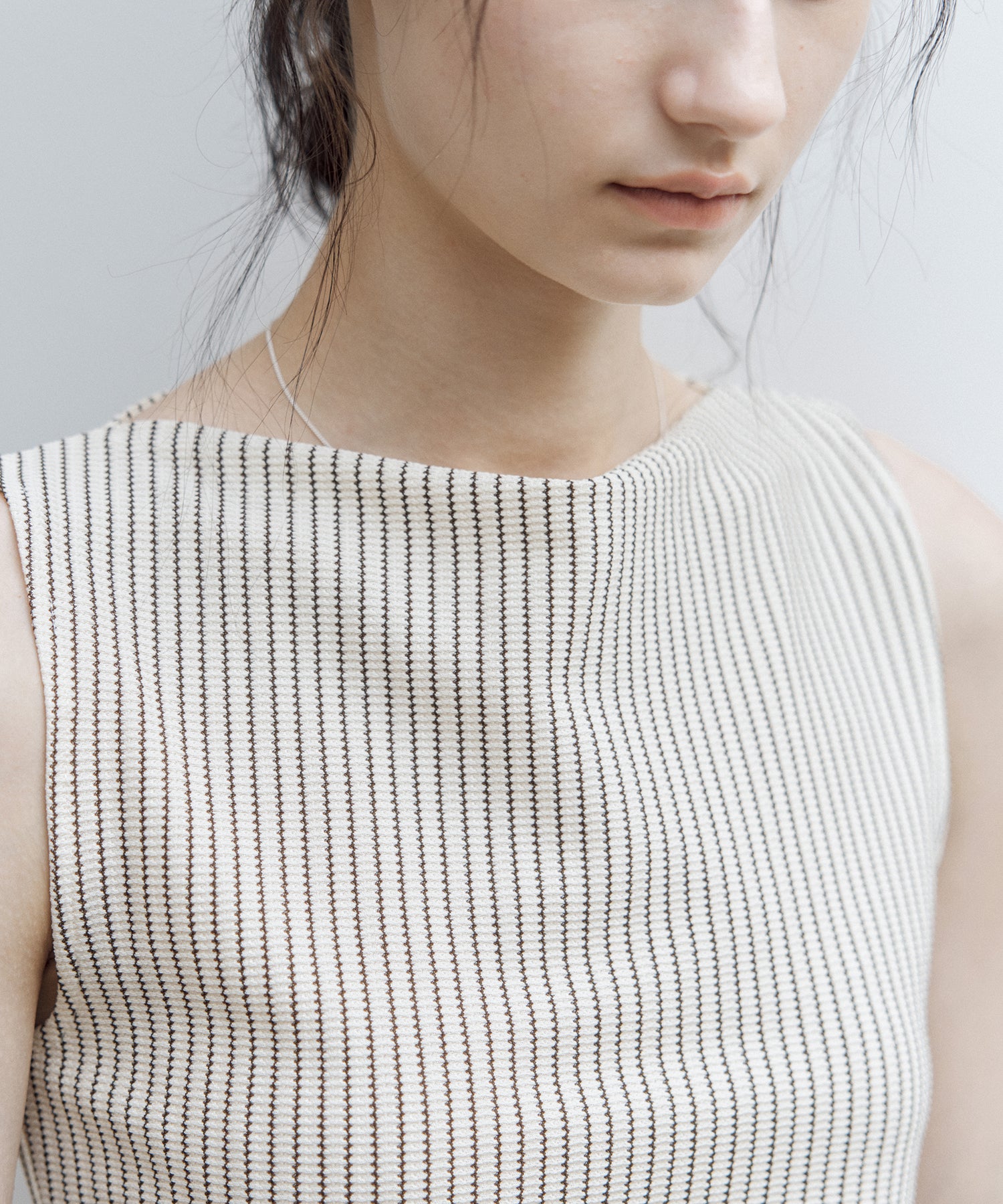 Striped Sleeveless Top with Adjustable Hem &amp; Boat Neck