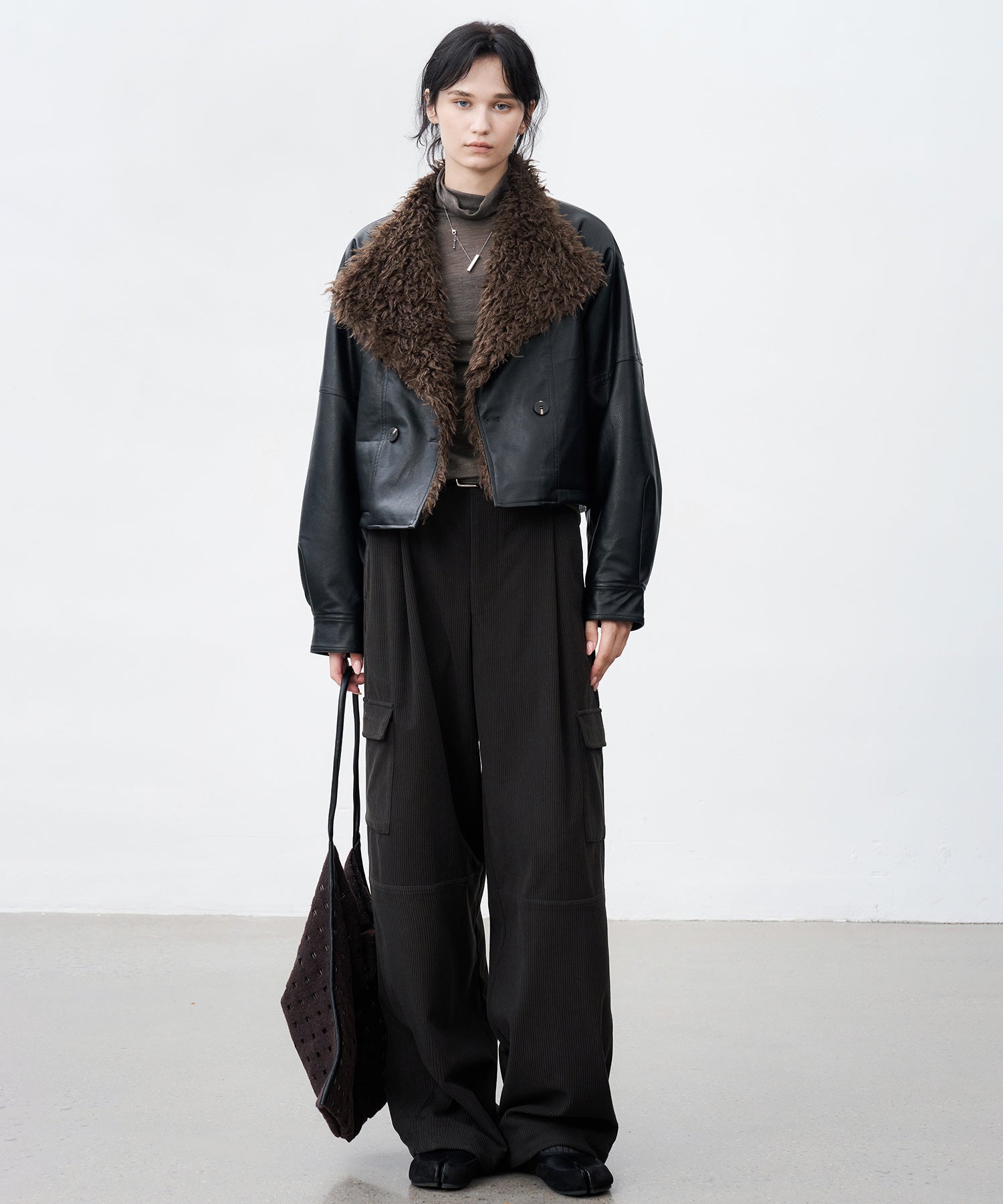 Faux Leather & Fleece Panel Short Jacket