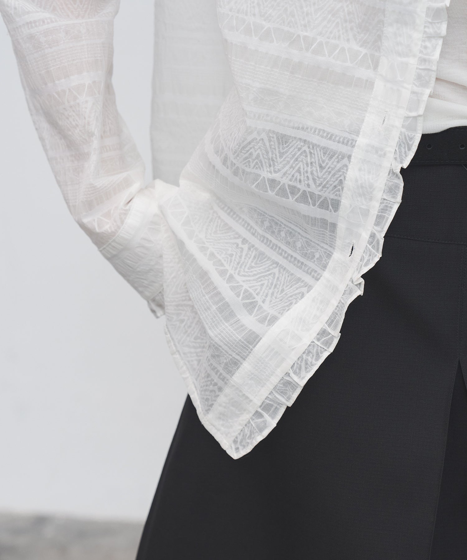 Sheer Textured Lace Collar Blouse – Design Detail Long Sleeve