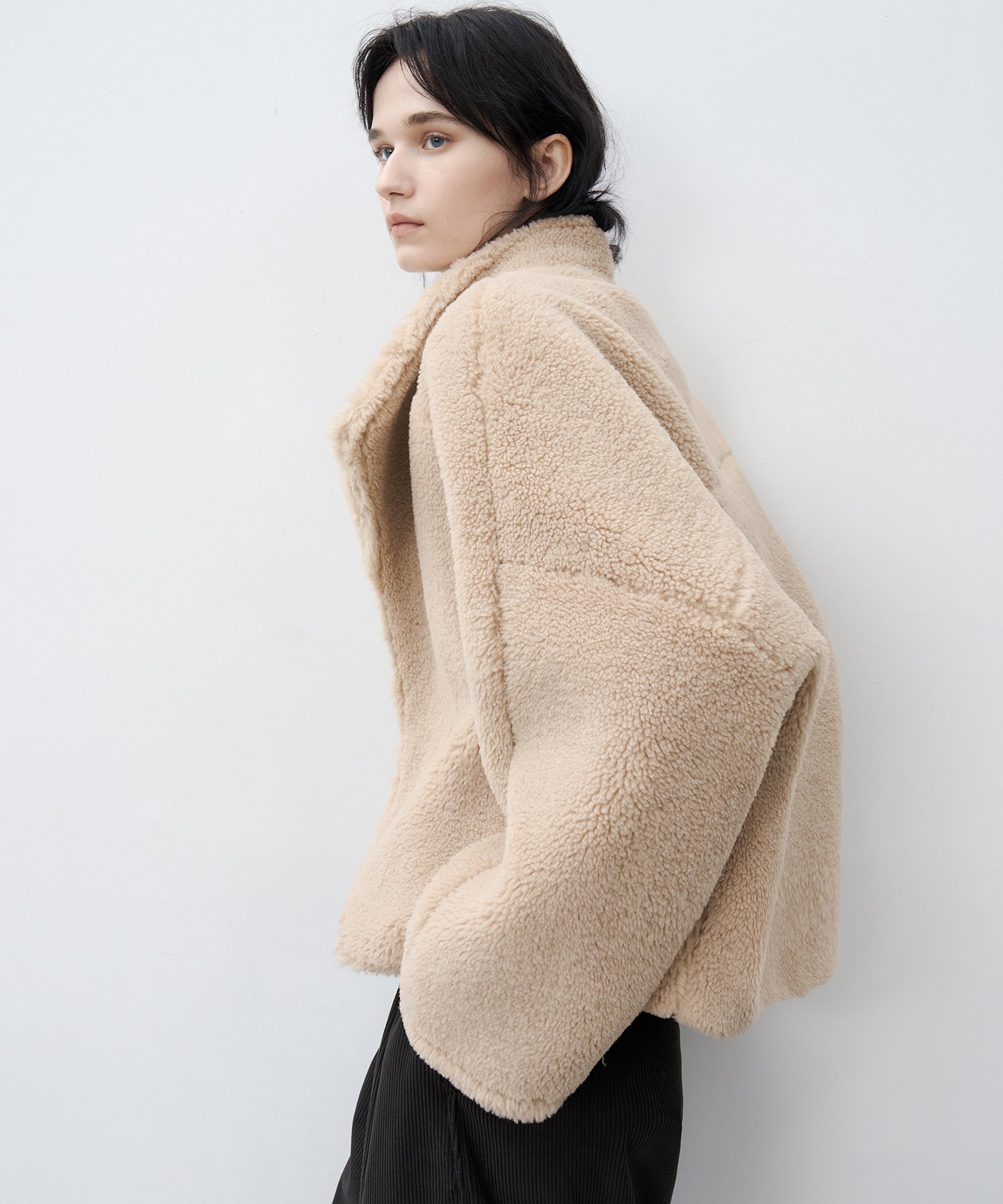 Asymmetric Collar Faux Shearling Short Jacket