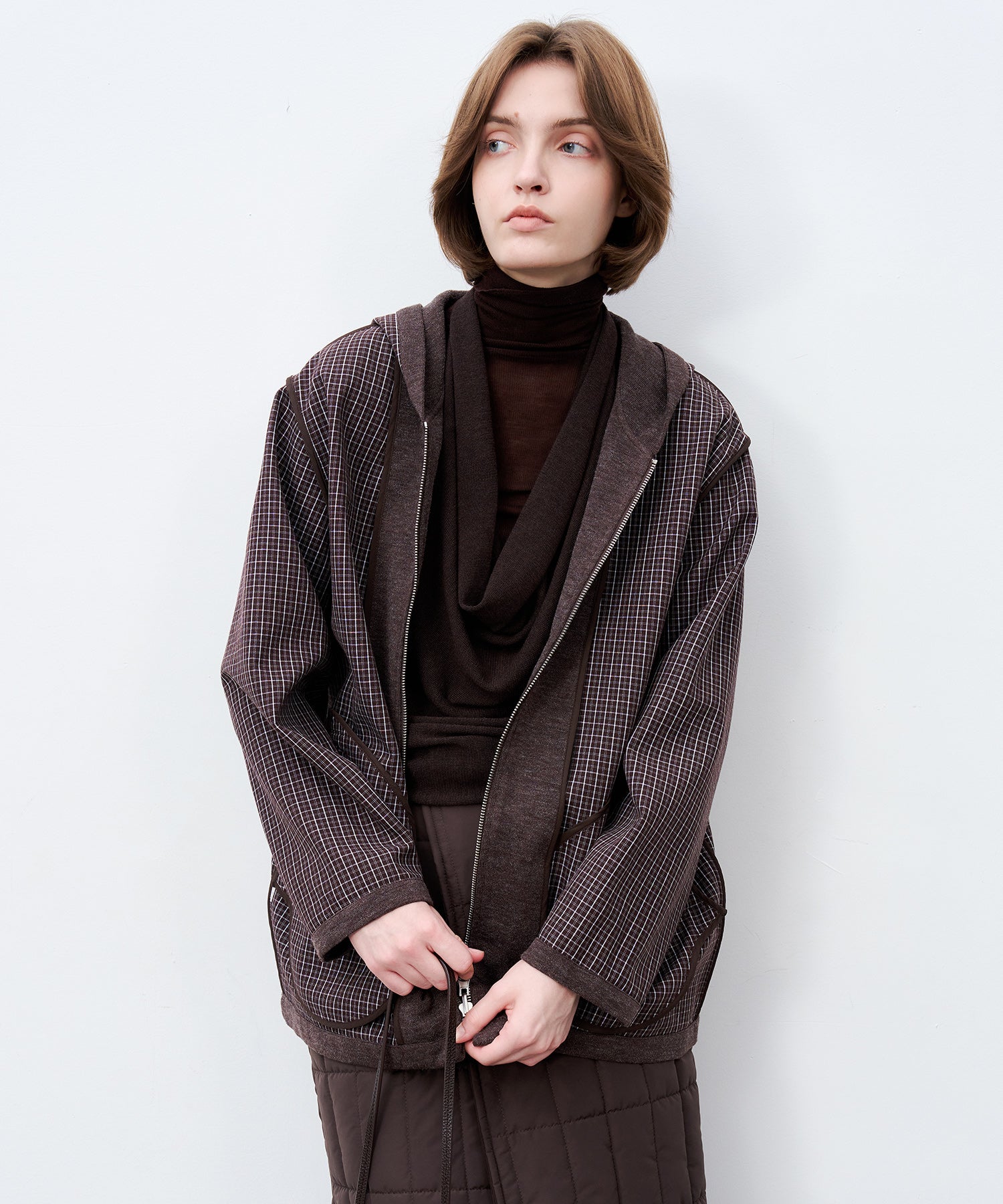 Plaid Double-Sided Oversized Zip Hoodie