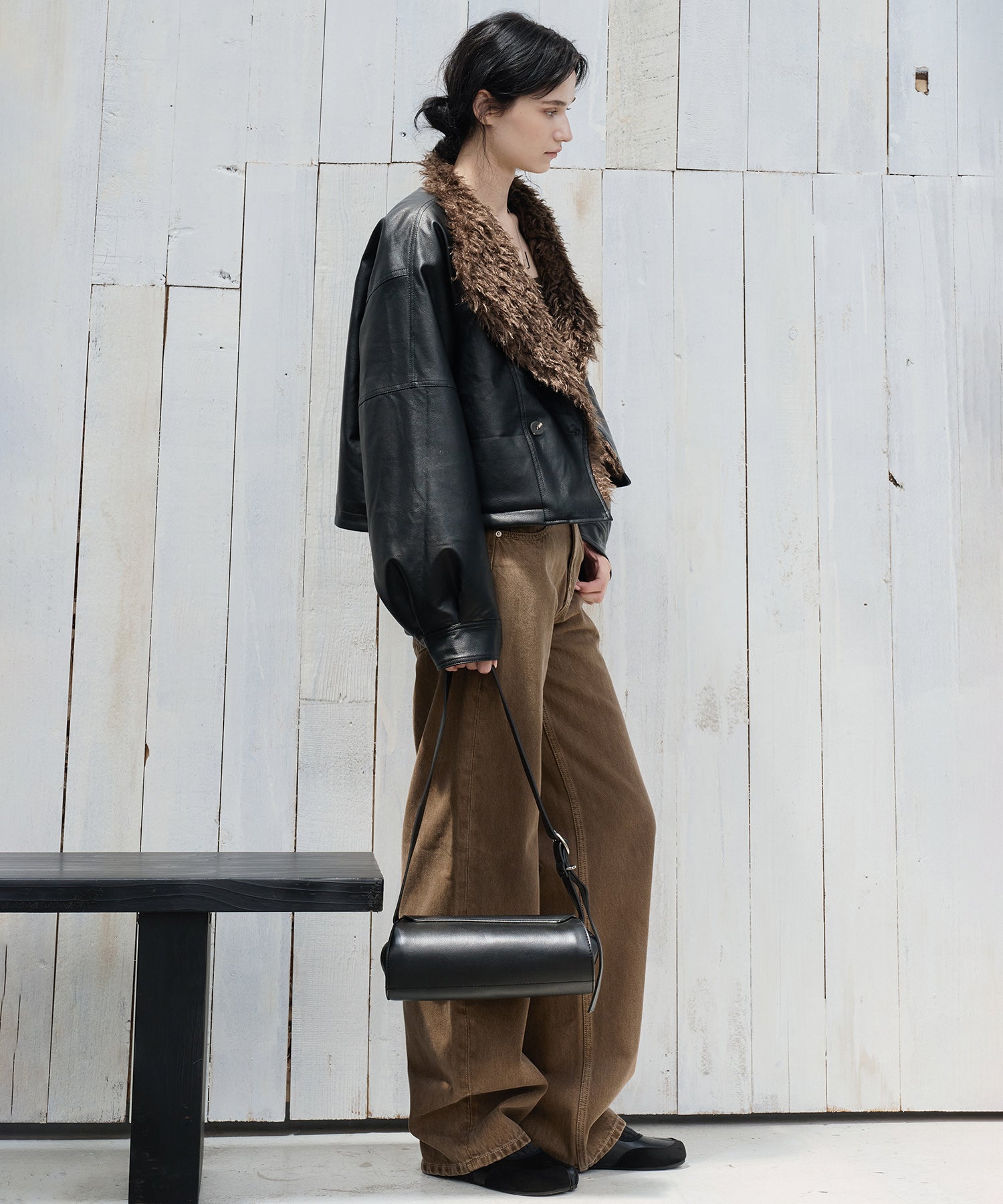 Faux Leather & Fleece Panel Short Jacket