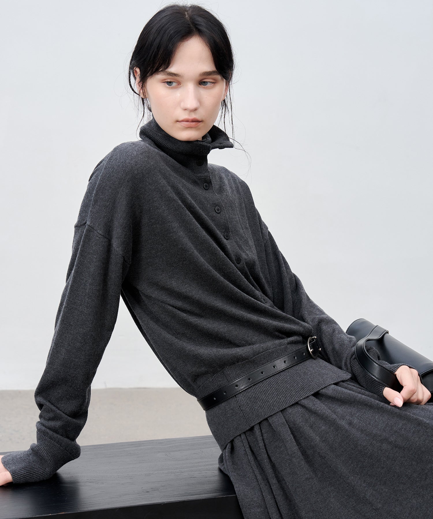 High Neck Lightweight Knit Cardigan Sweater
