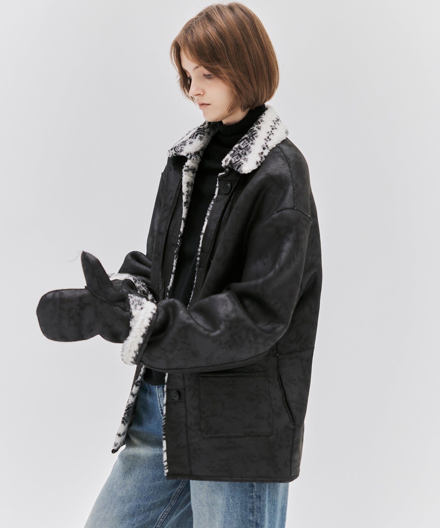 Fair Isle Faux Shearling Jacket with Gloves