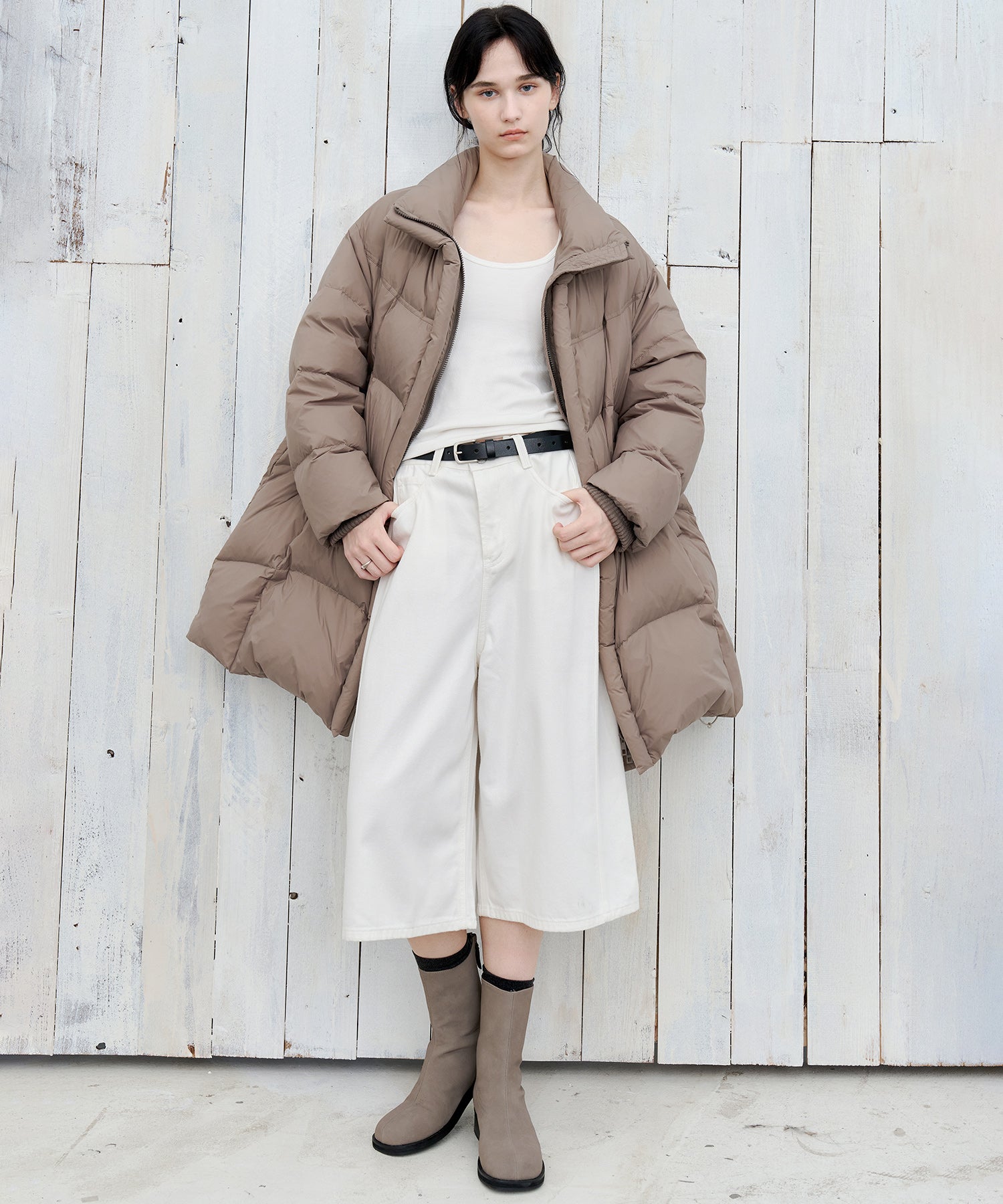 Mid-Length Stand Collar Hooded Oversize Down Coat