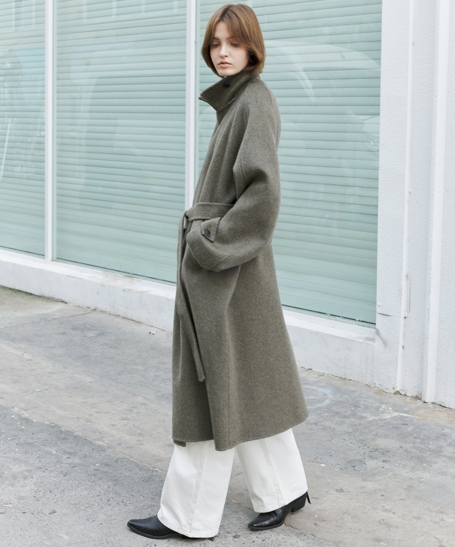 100% Wool Double-Face Trench Collar Oversized Silhouette Long Coat