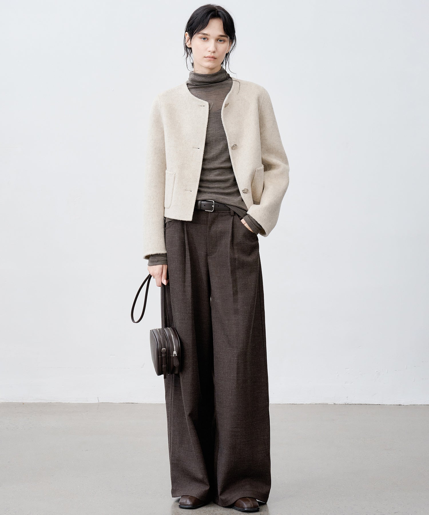 Textured Low-Rise Wide Straight Curved Pants