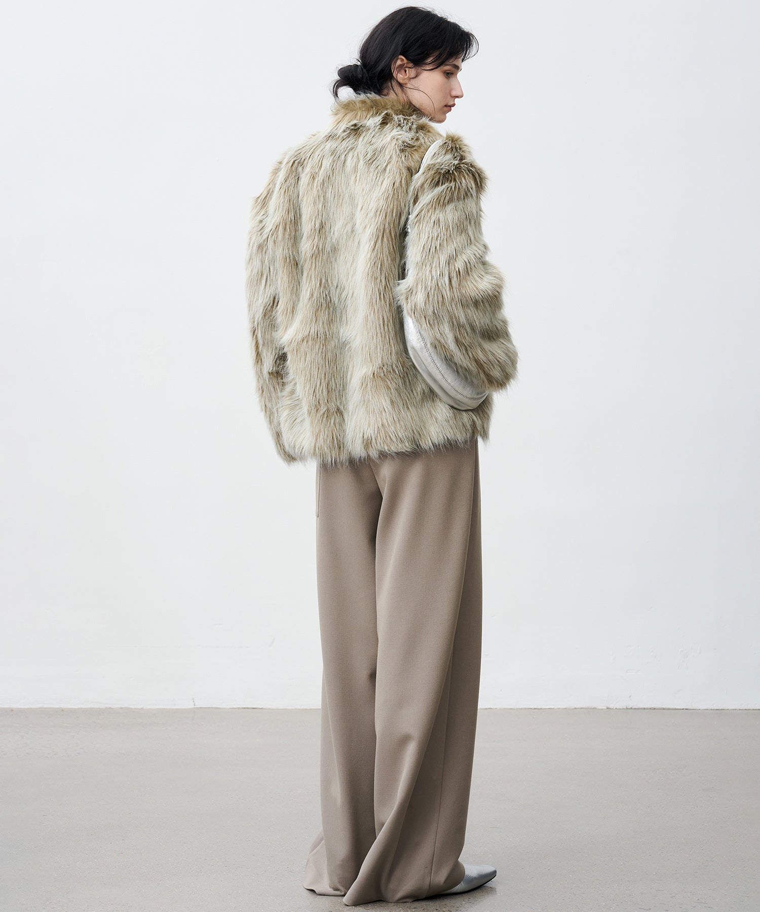 Long Faux-Fur Lapel Coat