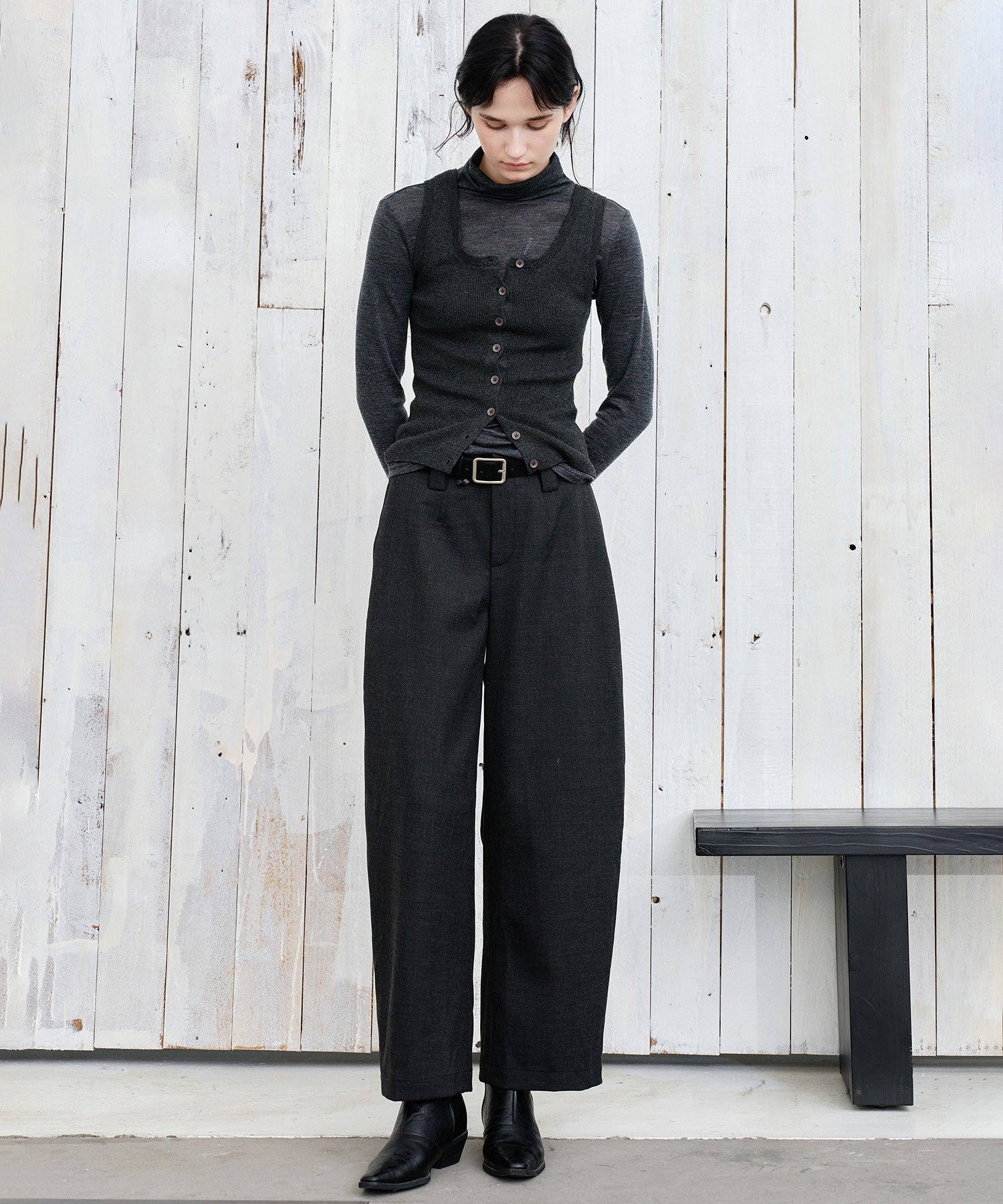 Thick Fabric Cropped Wide-Leg Pants
