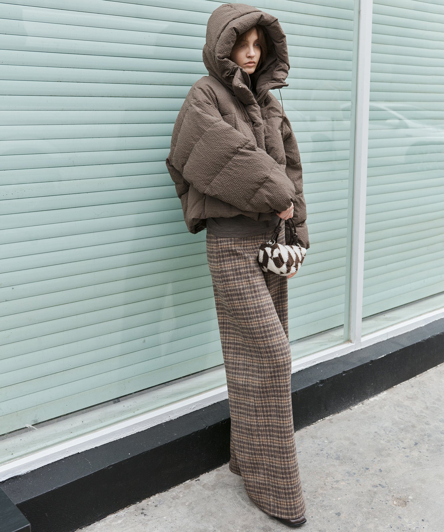 Textured Crinkle Hooded Short Down Jacket