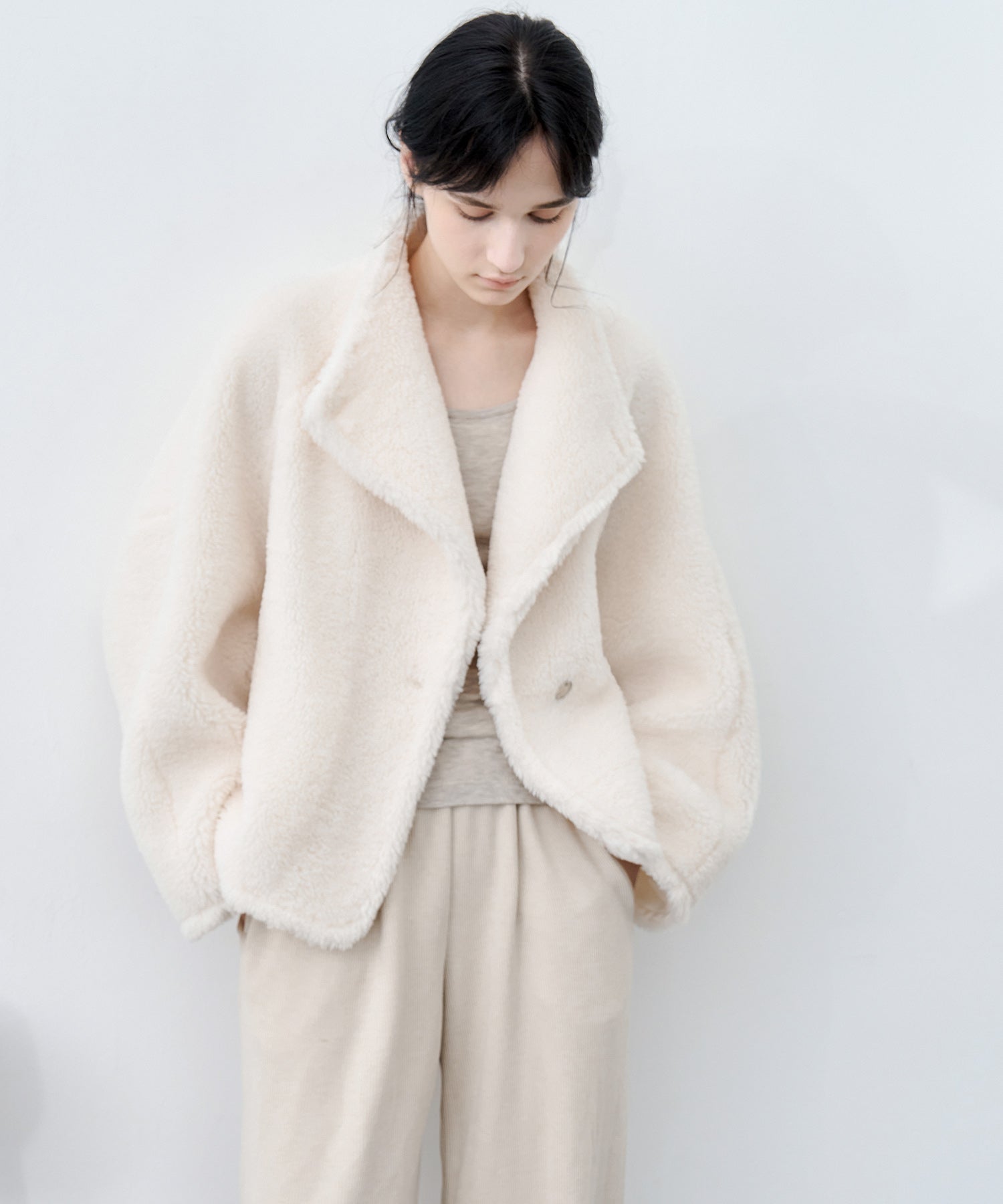 Asymmetric Collar Faux Shearling Short Jacket