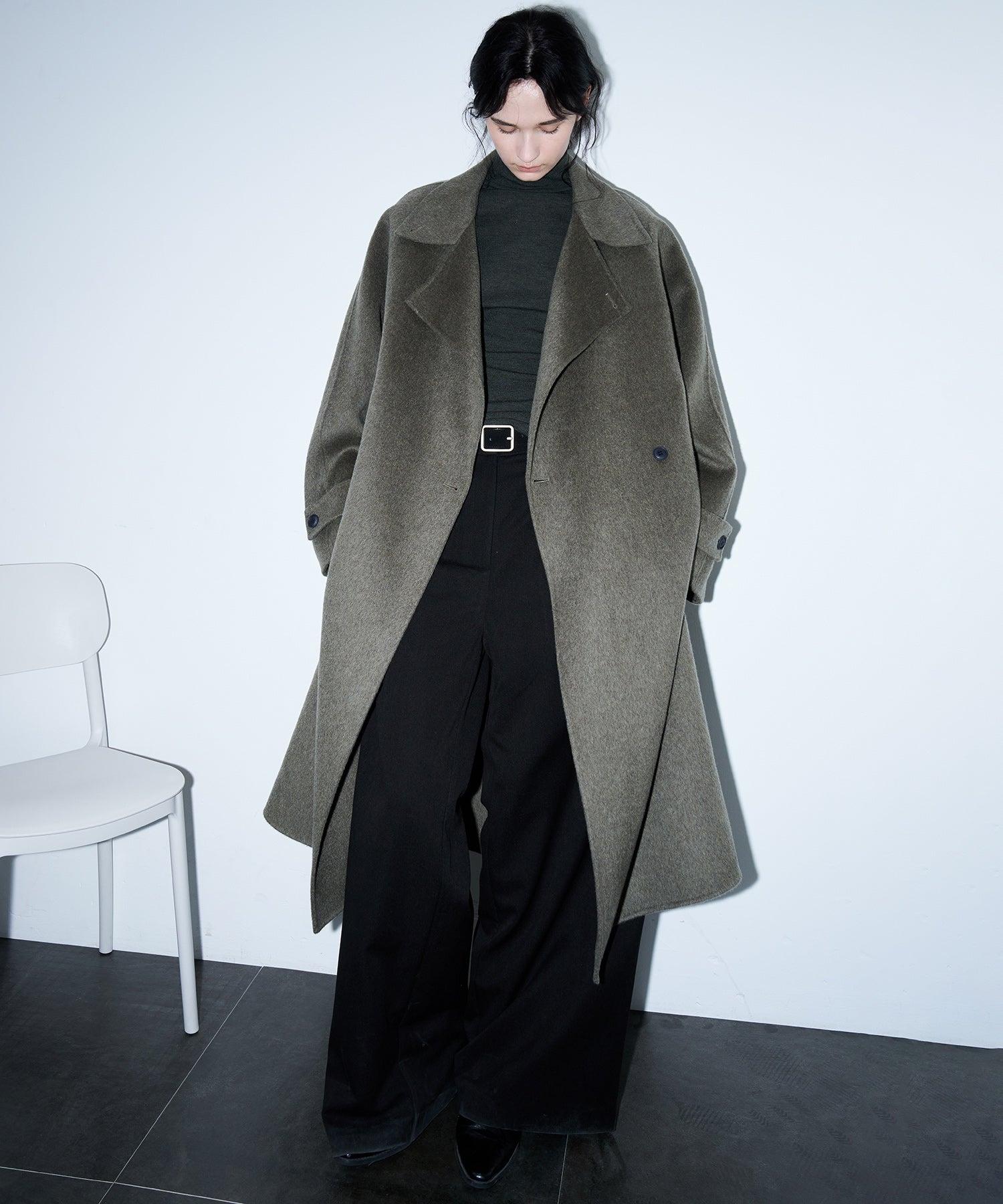 100% Wool Double-Face Trench Collar Oversized Silhouette Long Coat