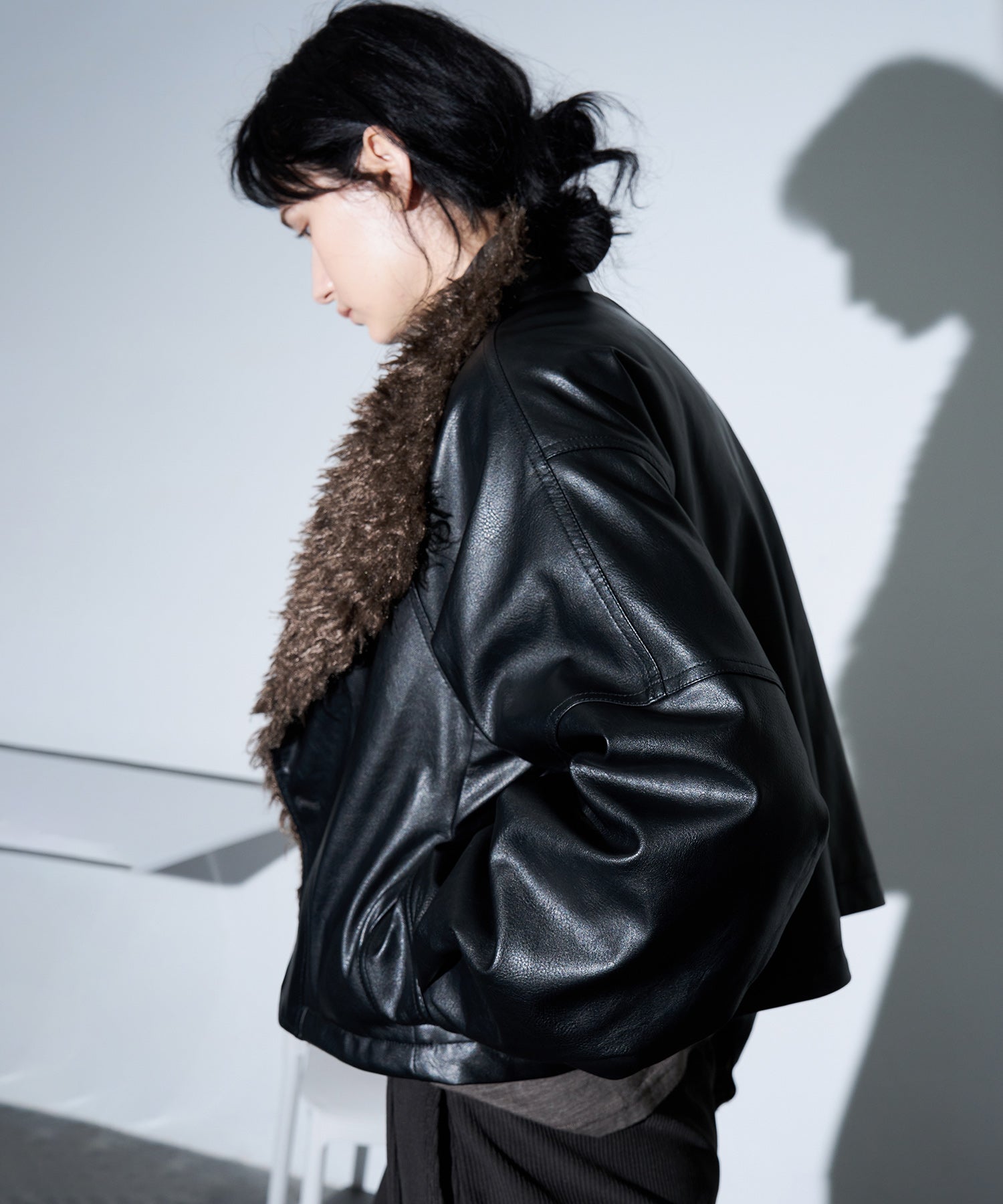 Faux Leather & Fleece Panel Short Jacket
