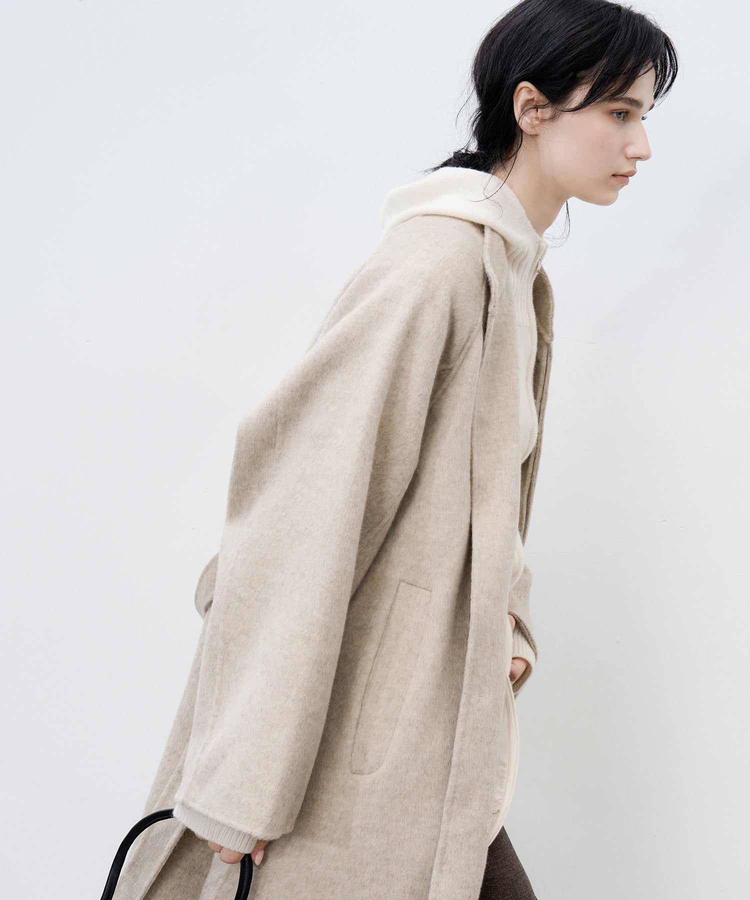 100% Wool Open Front Hooded Knit Cardigan