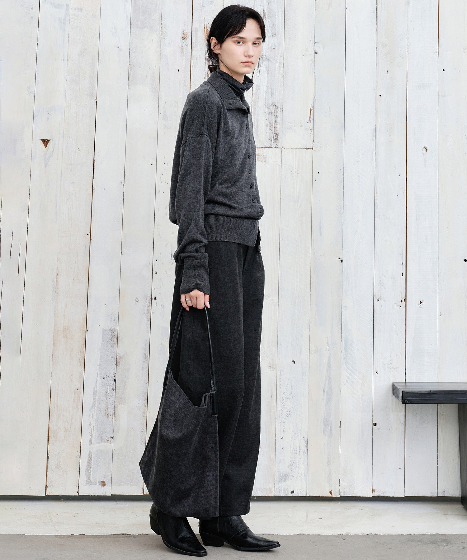 Thick Fabric Cropped Wide-Leg Pants
