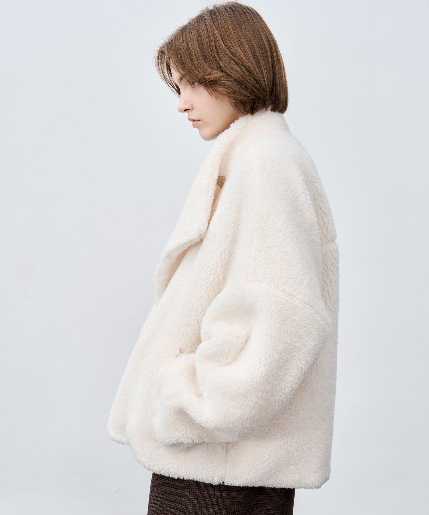 Asymmetric Collar Faux Shearling Short Jacket